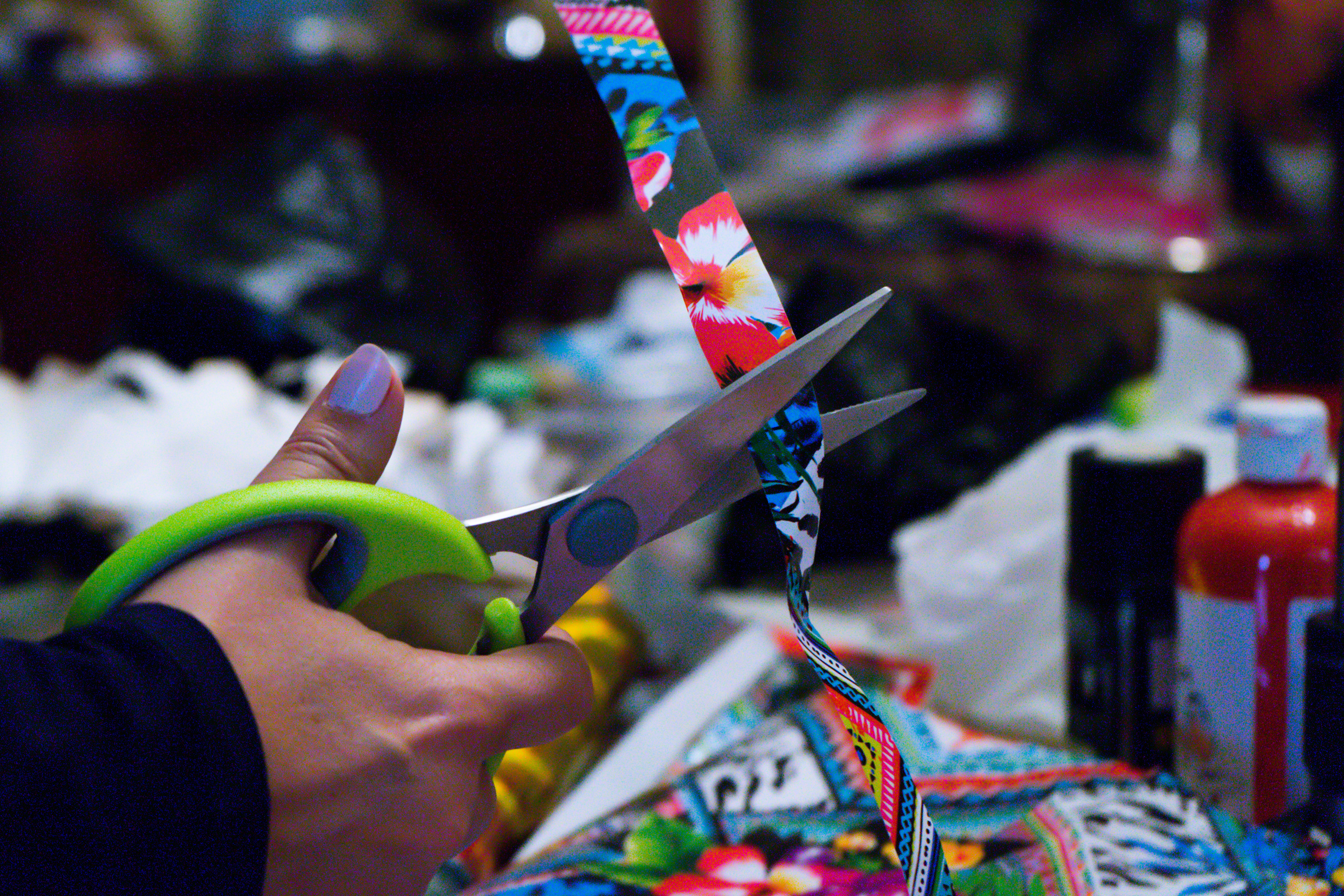 Scissors cutting fabric