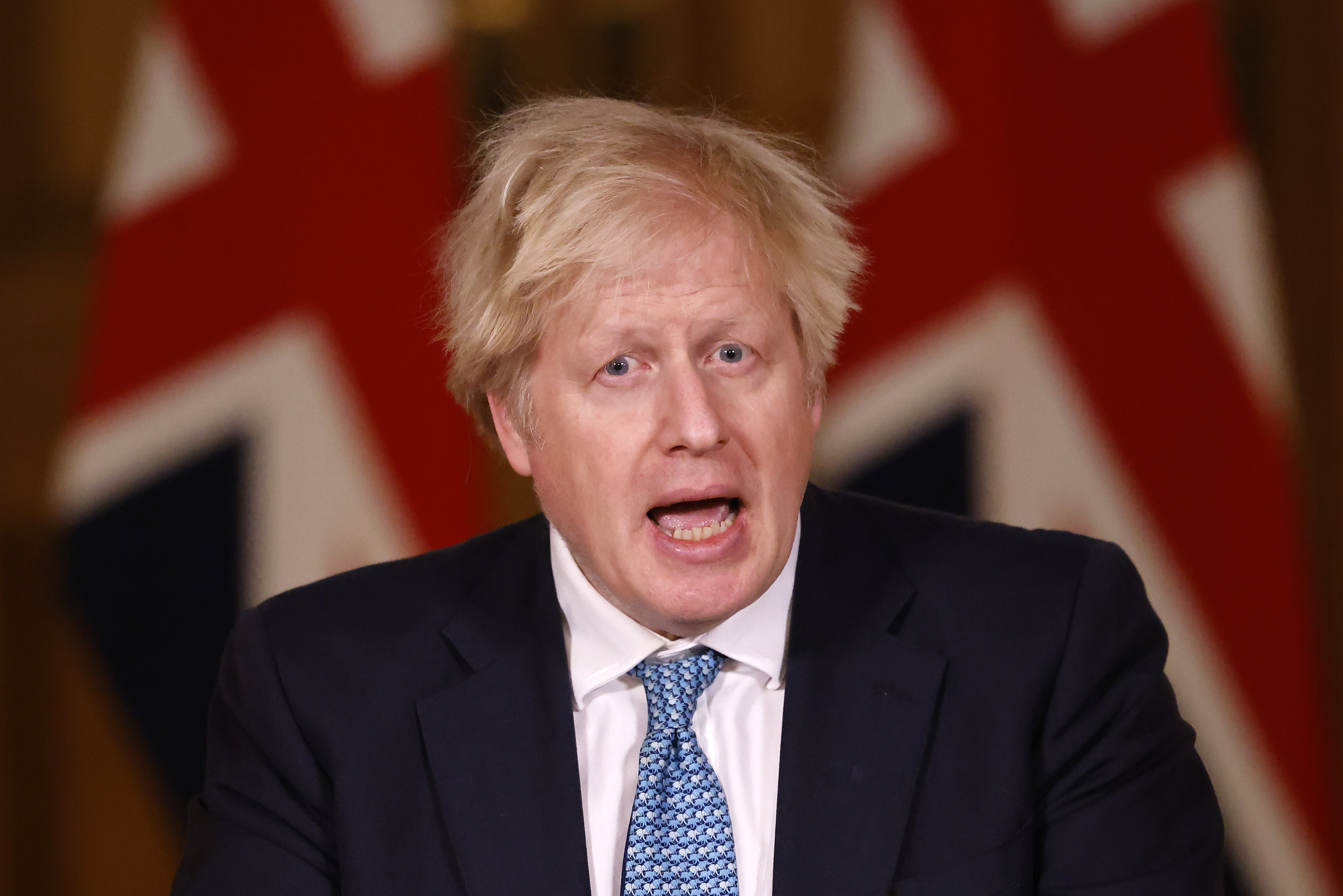 British PM Hosts Virtual Press Conference At Downing Street
