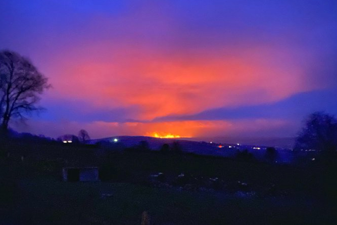 Large fire breaks out on Dartmoor near Tavistock and rages through the night 