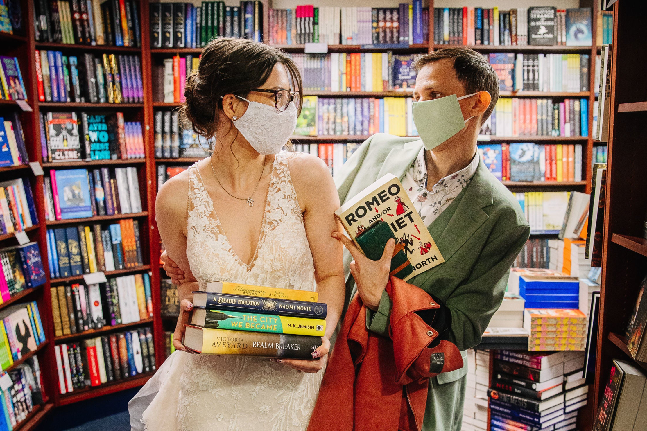 Couple return to store on wedding day