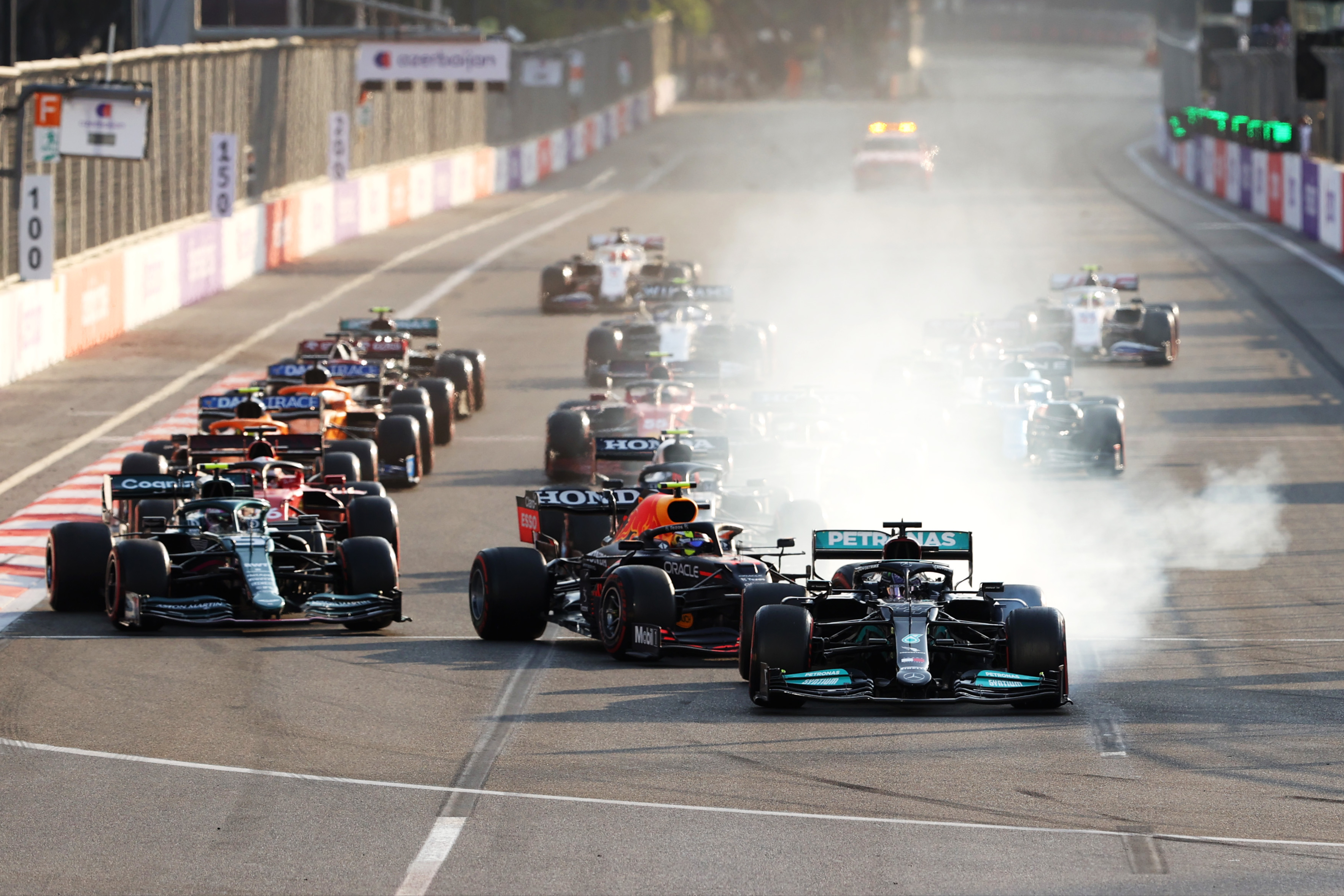 Sergio Perez wins dramatic Azerbaijan Grand Prix as Max Verstappen crashes and Lewis Hamilton blunders 