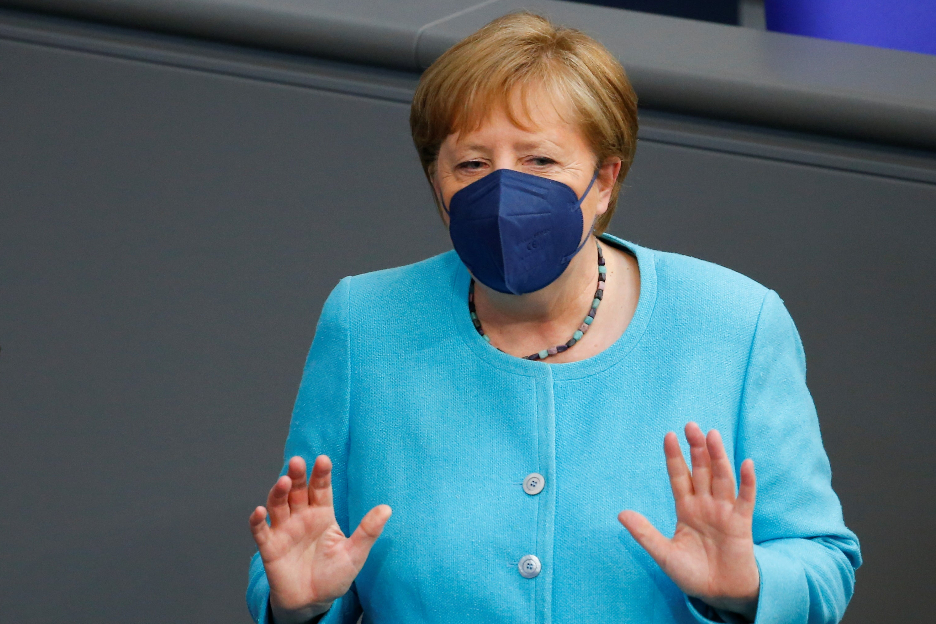 Angela Merkel arriving for the European Council meeting at the lower house of parliament Bundestag in Berlin