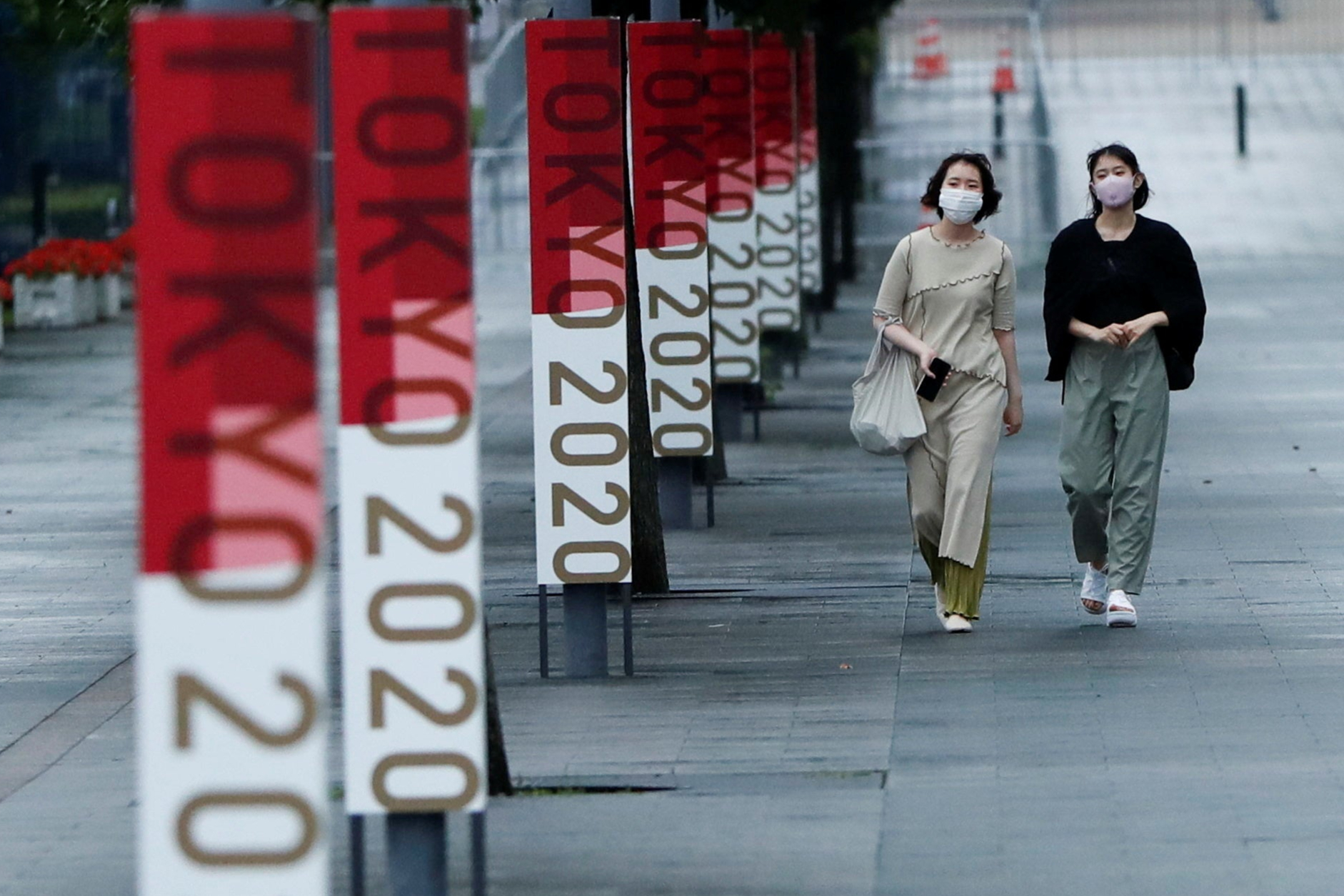 Advertisings for Tokyo 2020 Olympic Games are displayed at the Olympic Promenade in the Centre Promenade Park in Tokyo