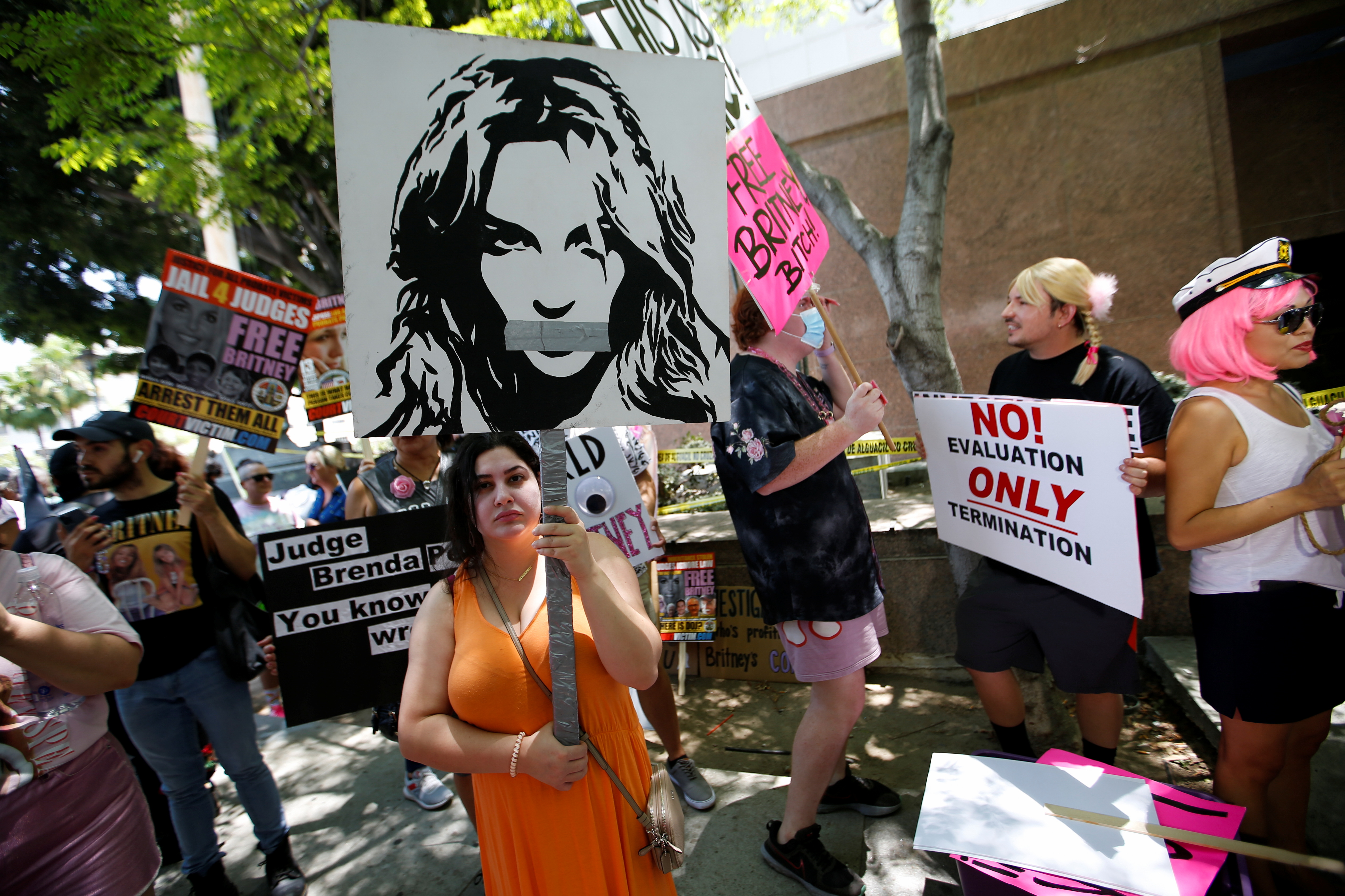 People protest in support of pop star Britney Spears on the day of a conservatorship case hearing in Los Angeles