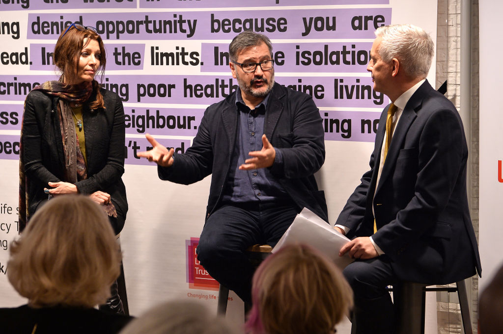 New boss?  Elif Shafak, Peter Florence andJonathon Douglas at a reception to mark the 7th anniversary of NLT’s Books Unlocked programme at KPMG Cafe on October 24, 2019 in London, England.