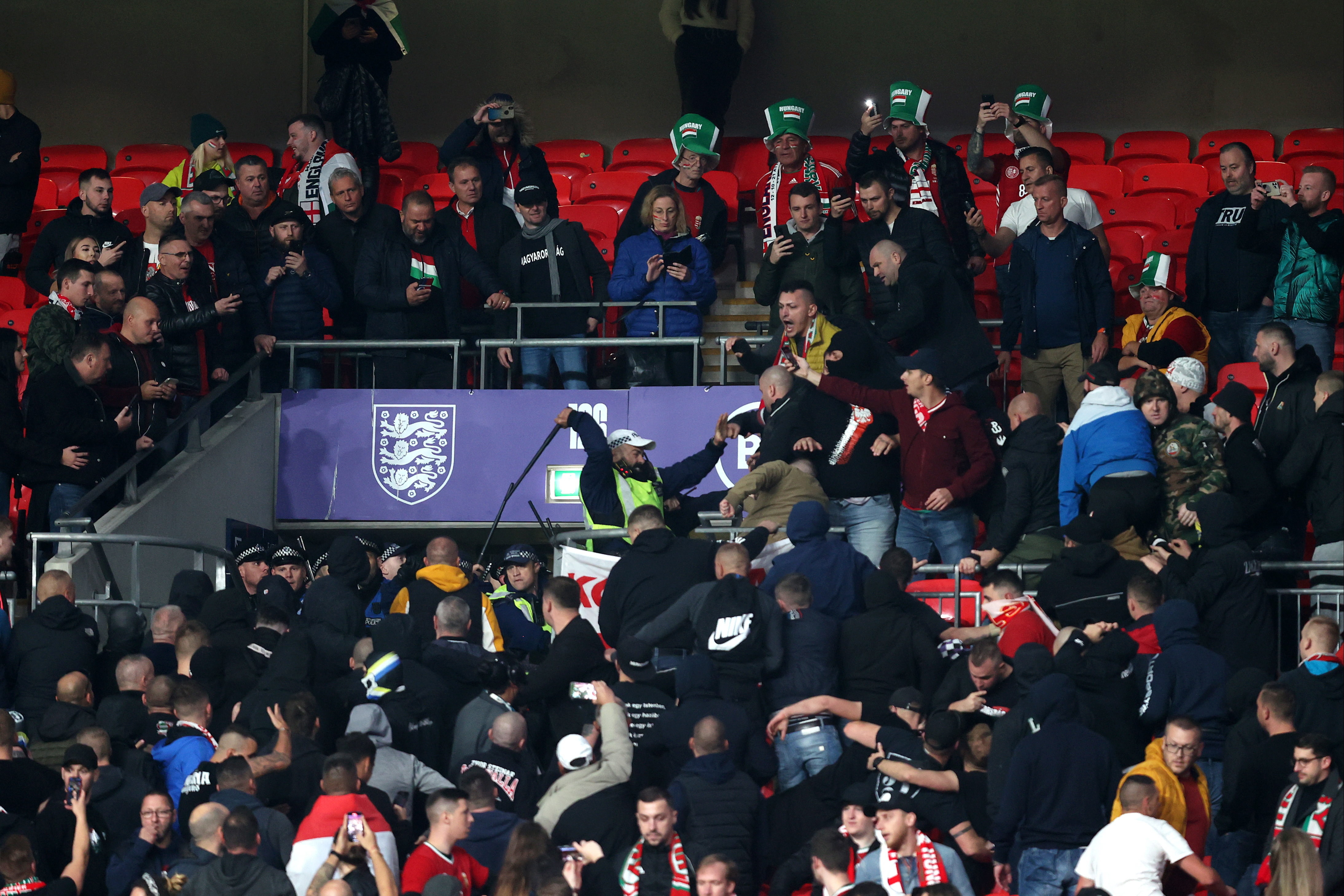 Hungary fan arrested over alleged racist abuse of steward at Wembley as away supporters clash with police