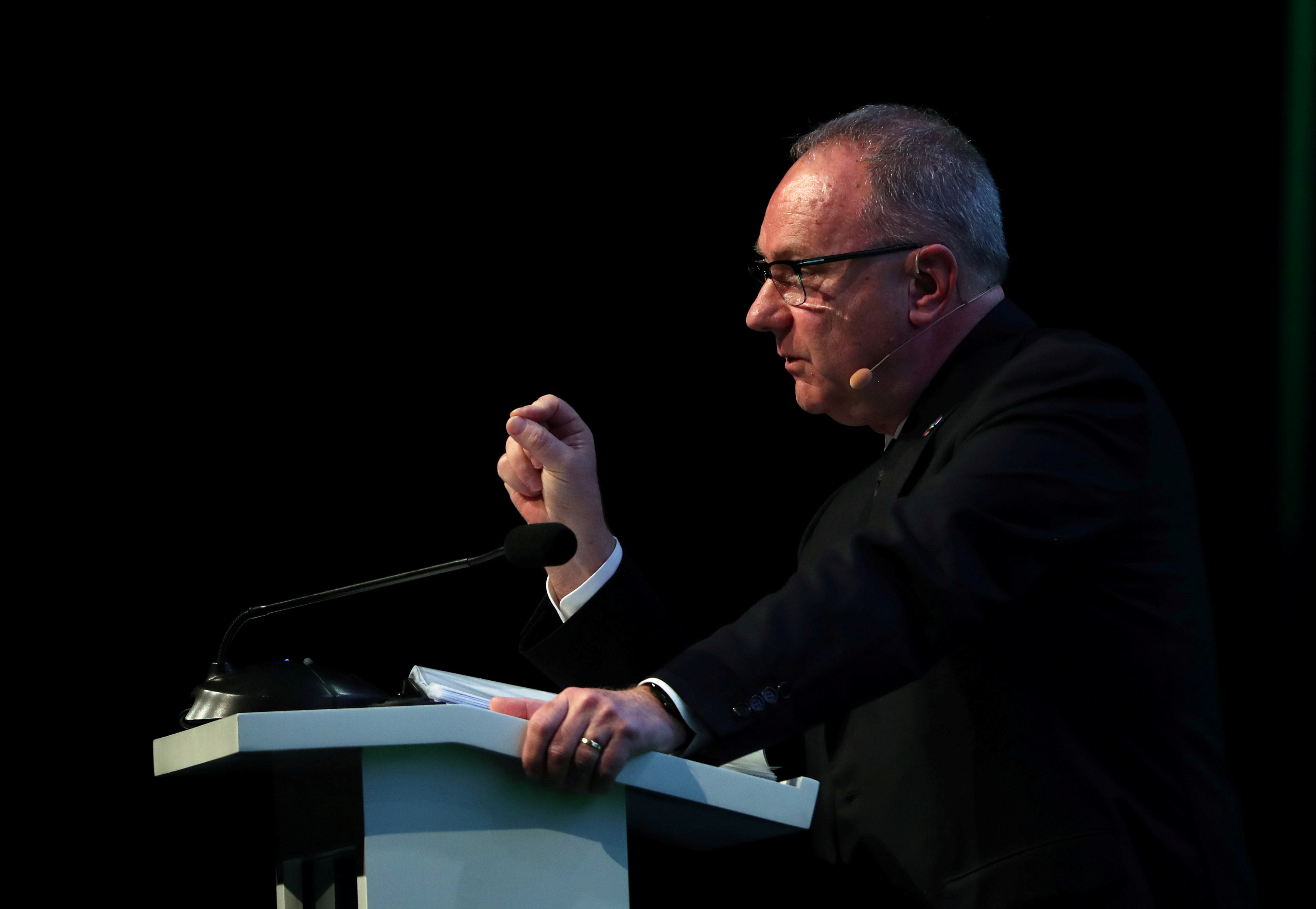 FILE PHOTO: Anglo American CEO Mark Cutifani speaks at the 2020 Investing in African Mining Indaba conference in Cape Town