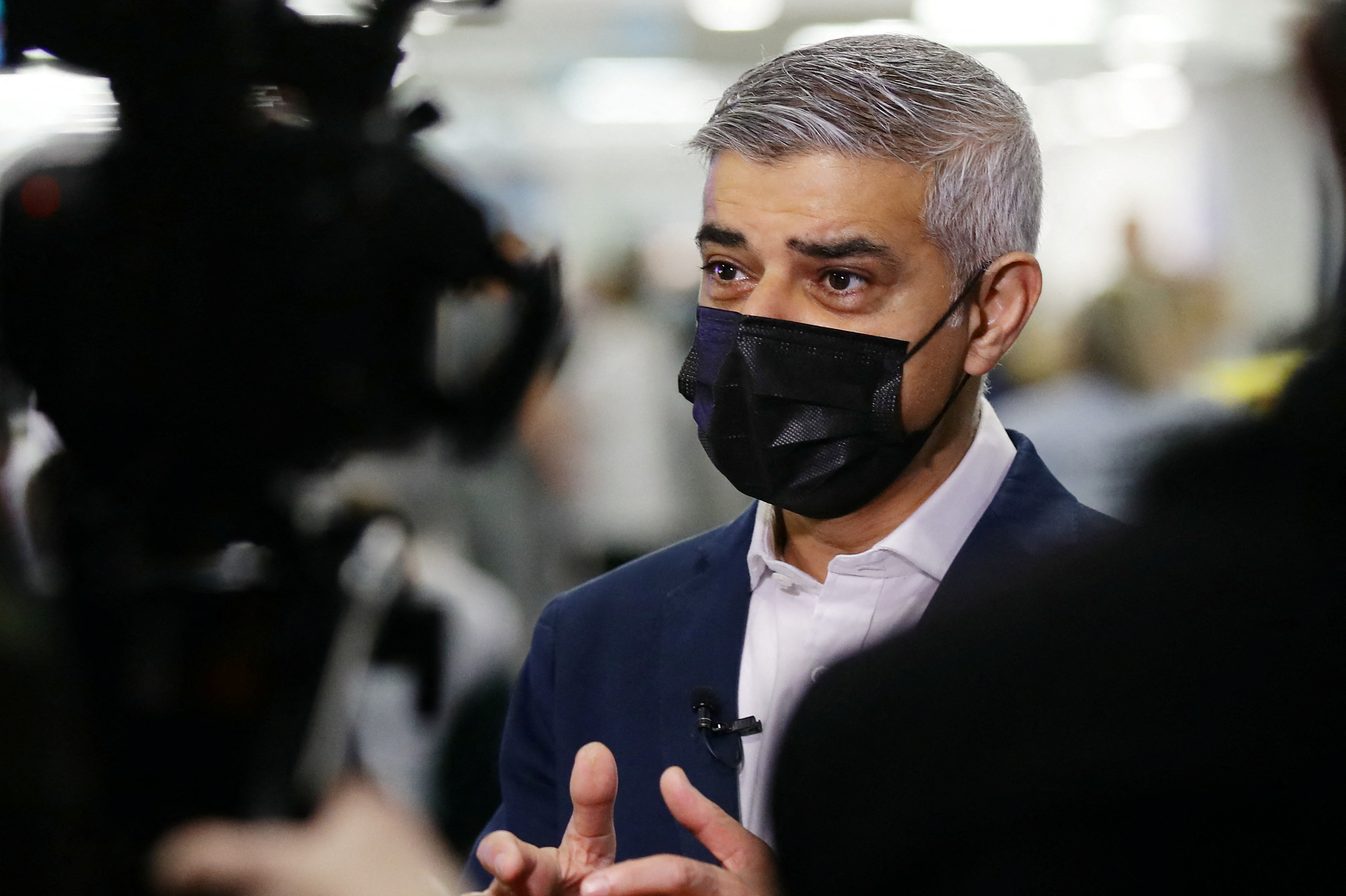Mayor of London, Sadiq Khan visits COVID-19 pop-up vaccination centre at Chelsea football ground