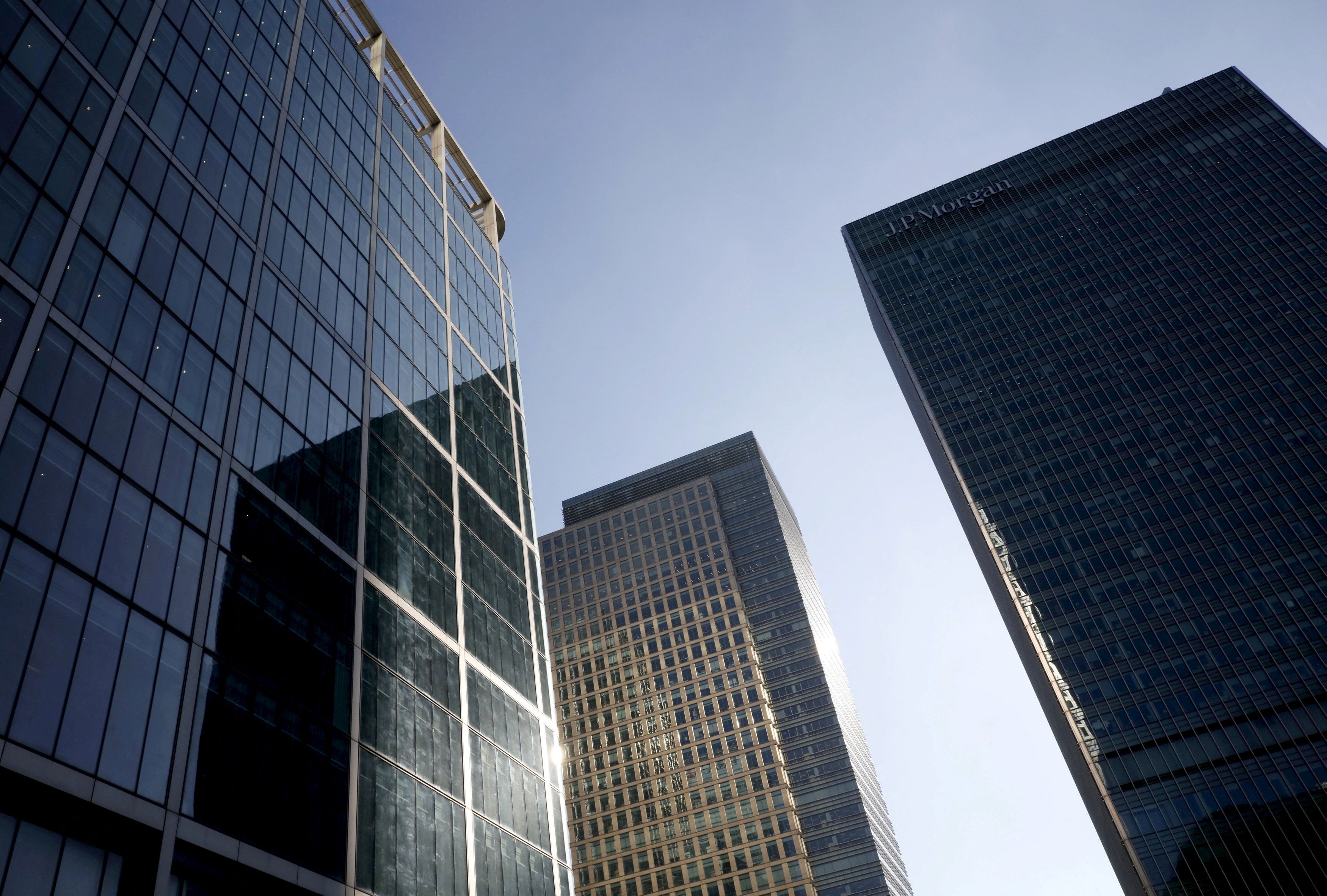 FILE PHOTO: Skyscrapers are seen at Canary Wharf financial district in London