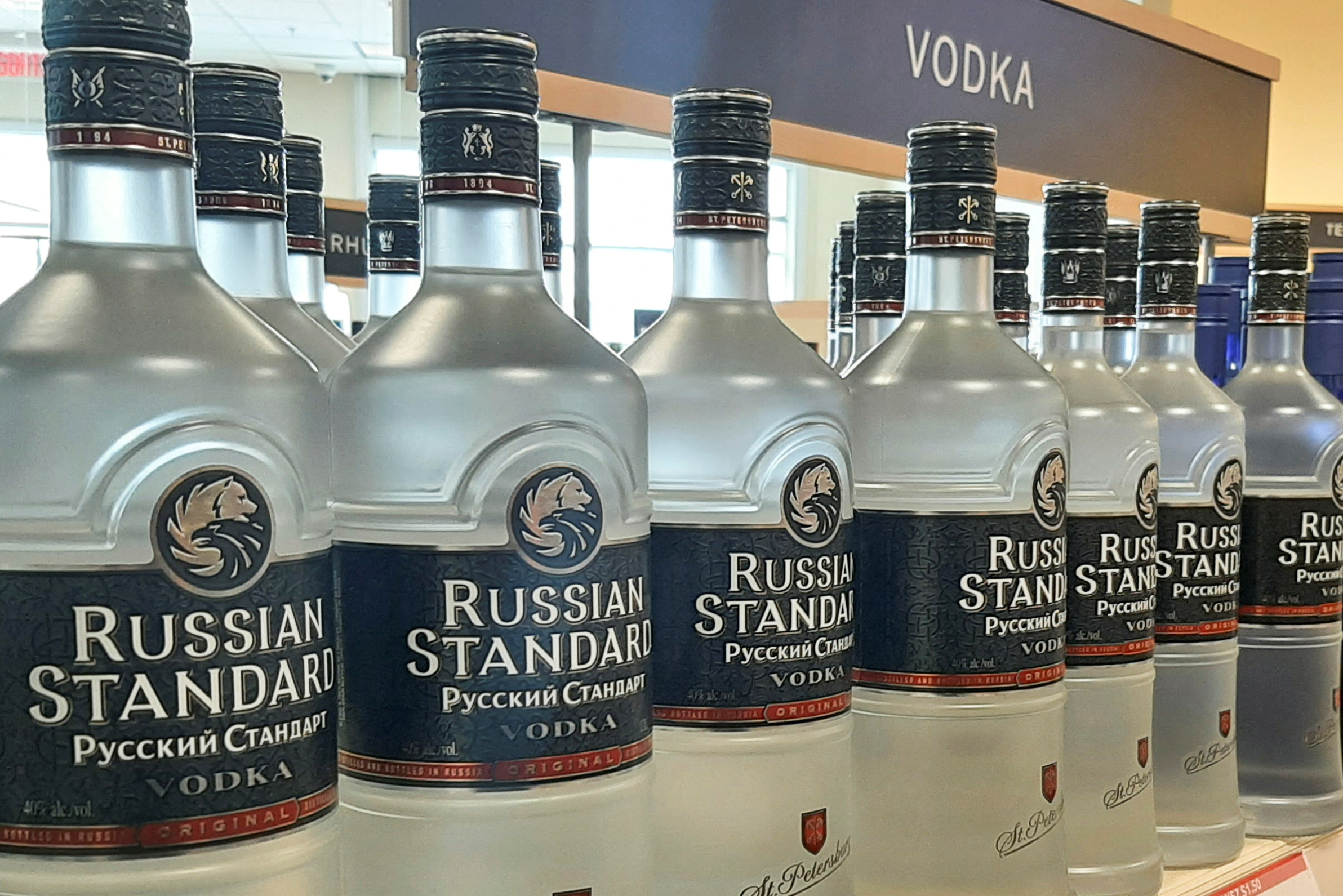Bottles of Russian Standard Vodka are seen in a LCBO store in Ottawa