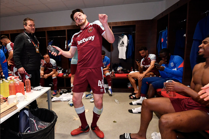 Inside West Ham’s dressing room celebrations after Lyon triumph: Cotton Eye Joe, James Corden and Noble tears