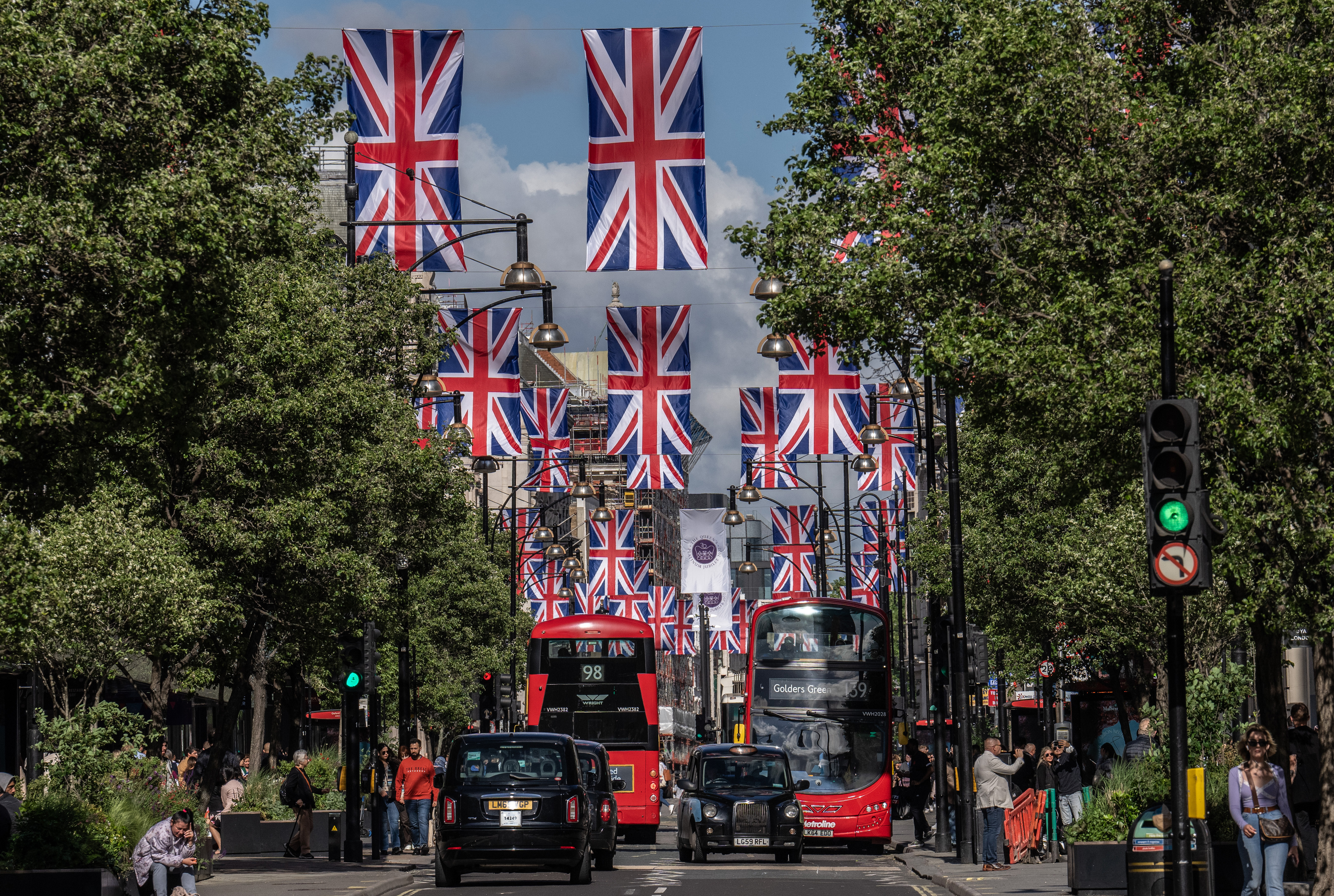Preparations Are Made Around London For Queen Elizabeth II's Platinum Jubilee