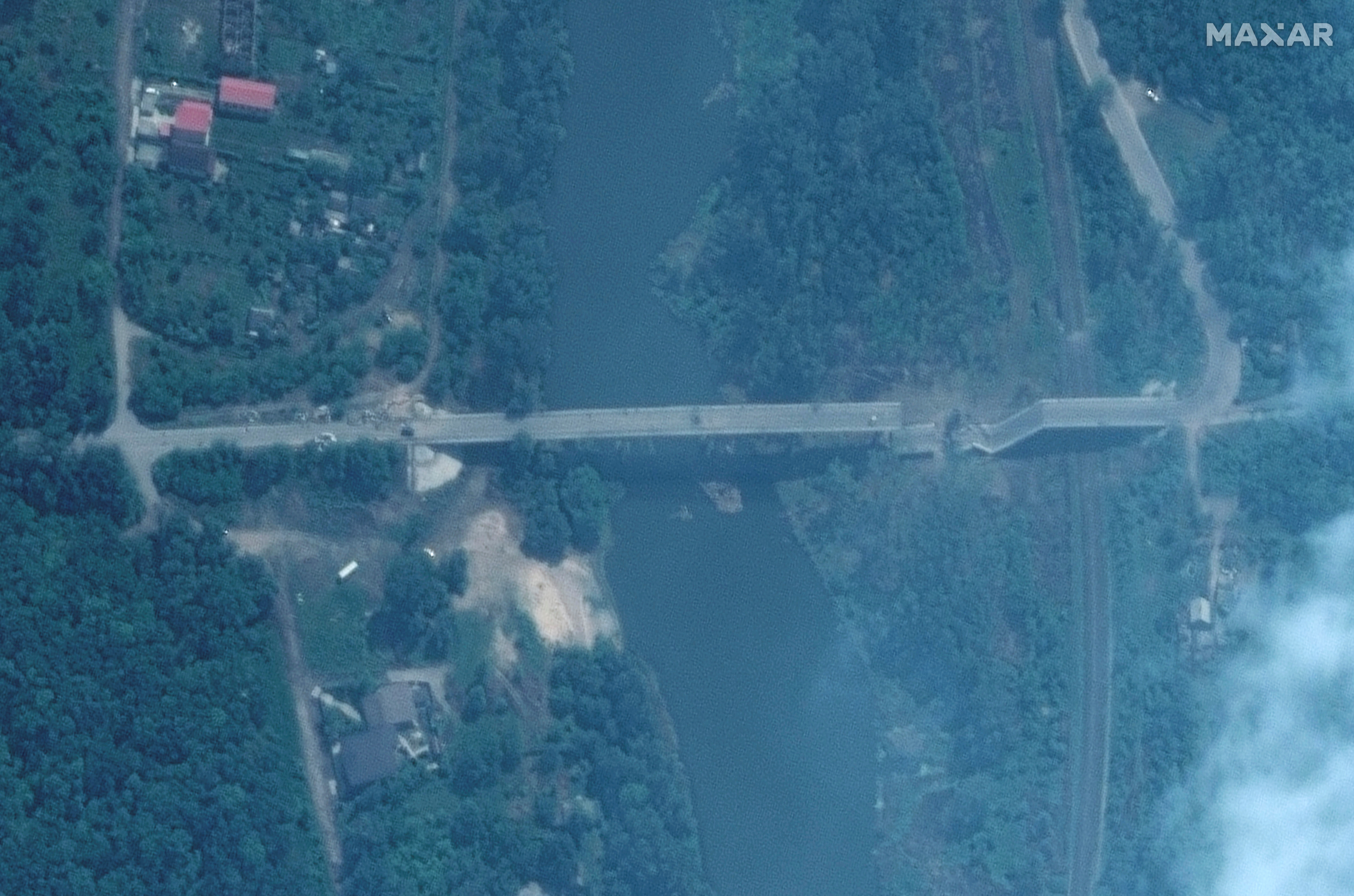 A satellite image shows damaged Pavlograd Bridge in western Severodonetsk, Ukraine 