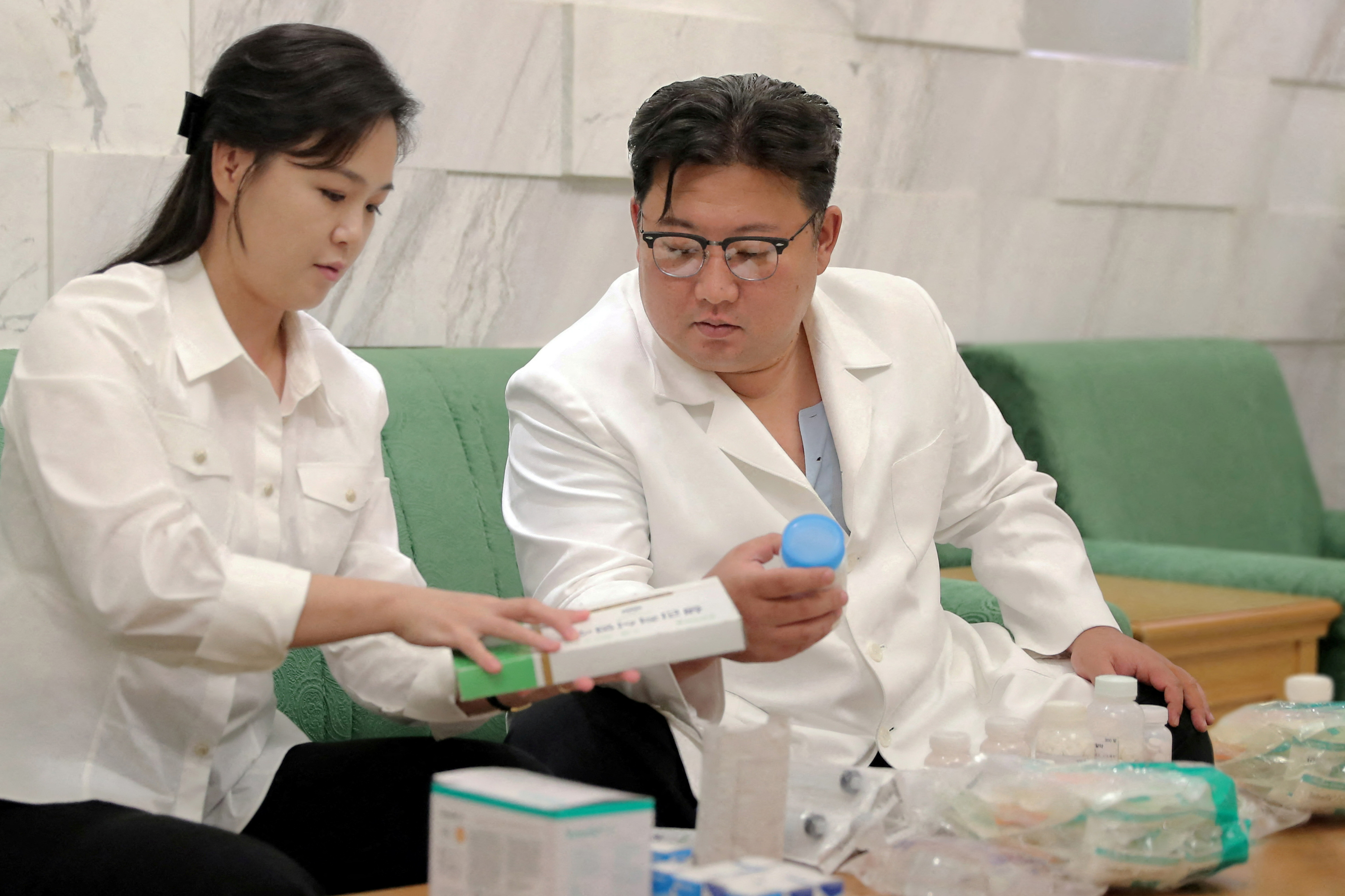 FILE PHOTO: North Korean leader Kim Jong Un sends home-prepared medicines to the Haeju City Committee of the Workers' Party of Korea (WPK)