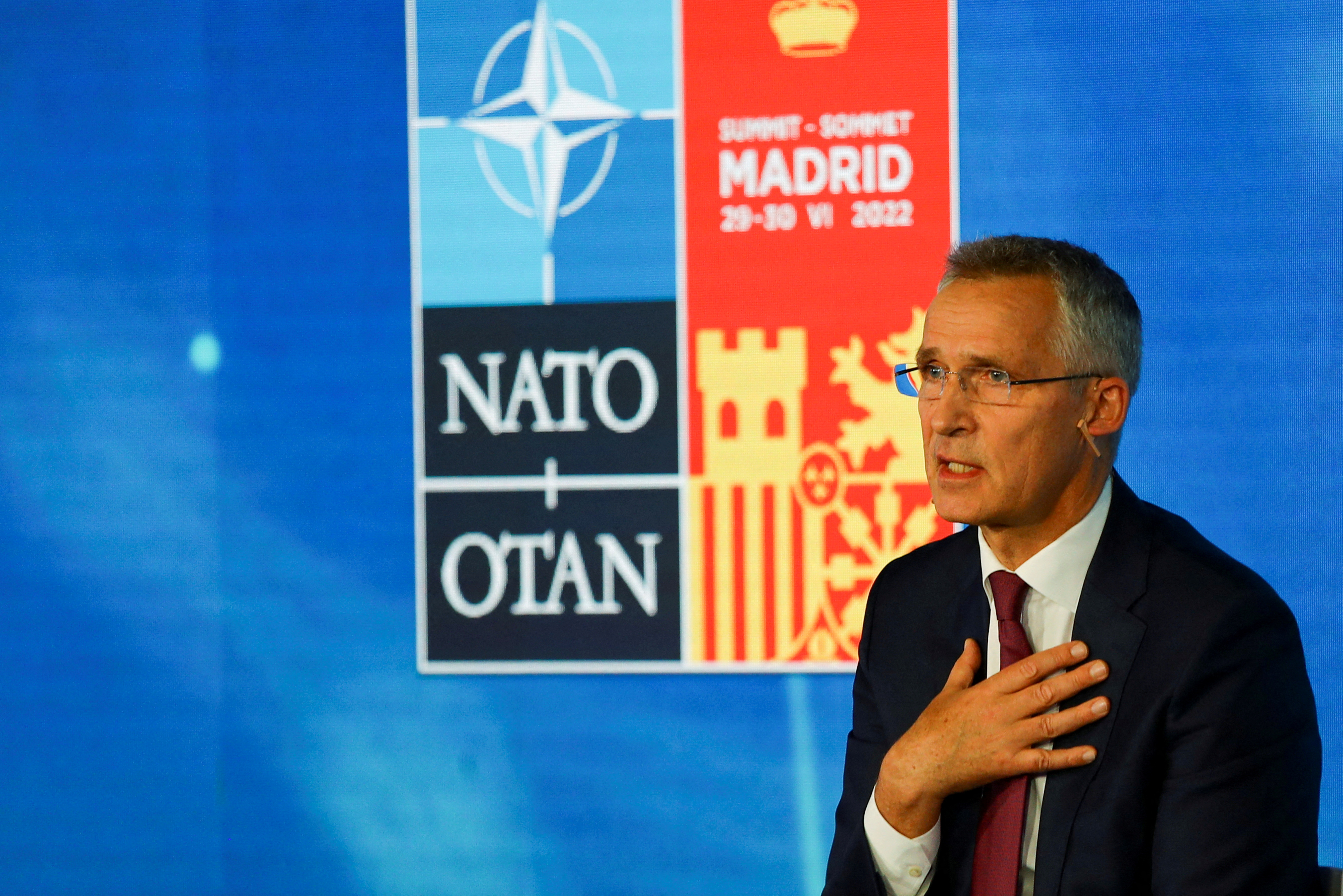 NATO Secretary General Jens Stoltenberg speaks on the day of the NATO summit, in Madrid