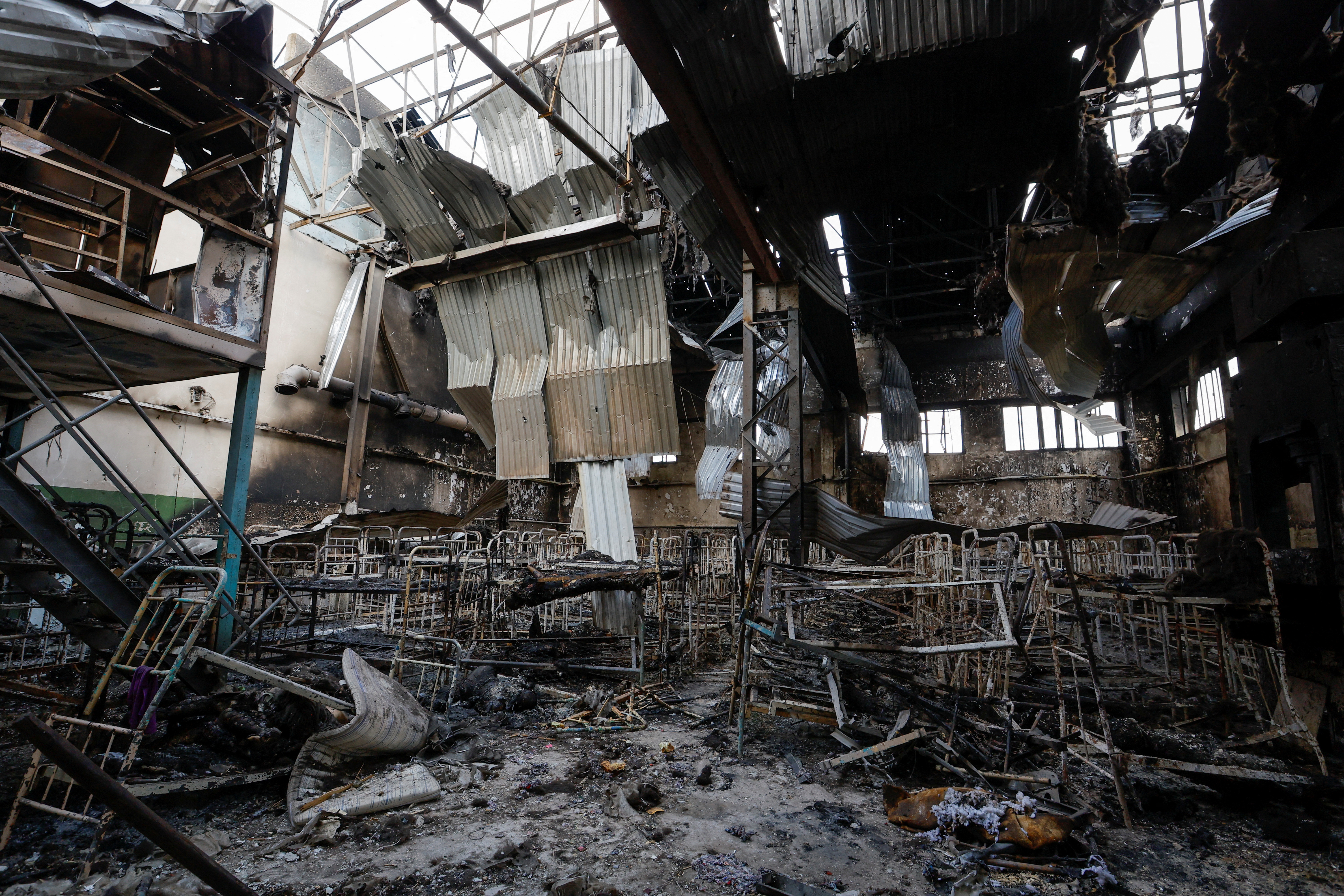 Debris following a shelling at a prison in Olenivka, in the Donetsk region