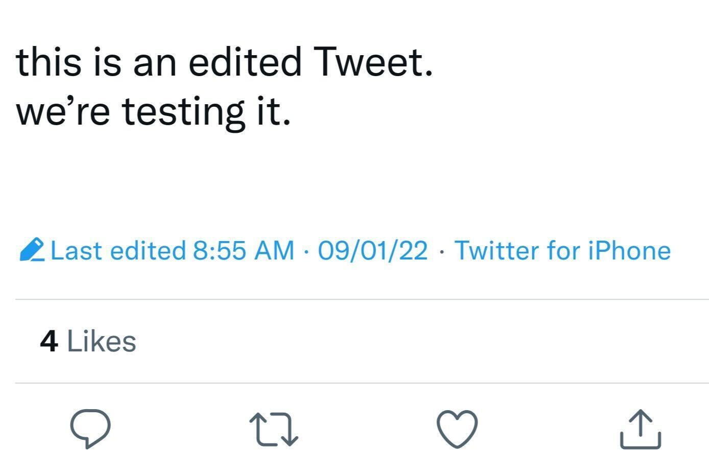 A tweet reading “this is an edited Tweet. We’re testing it”.