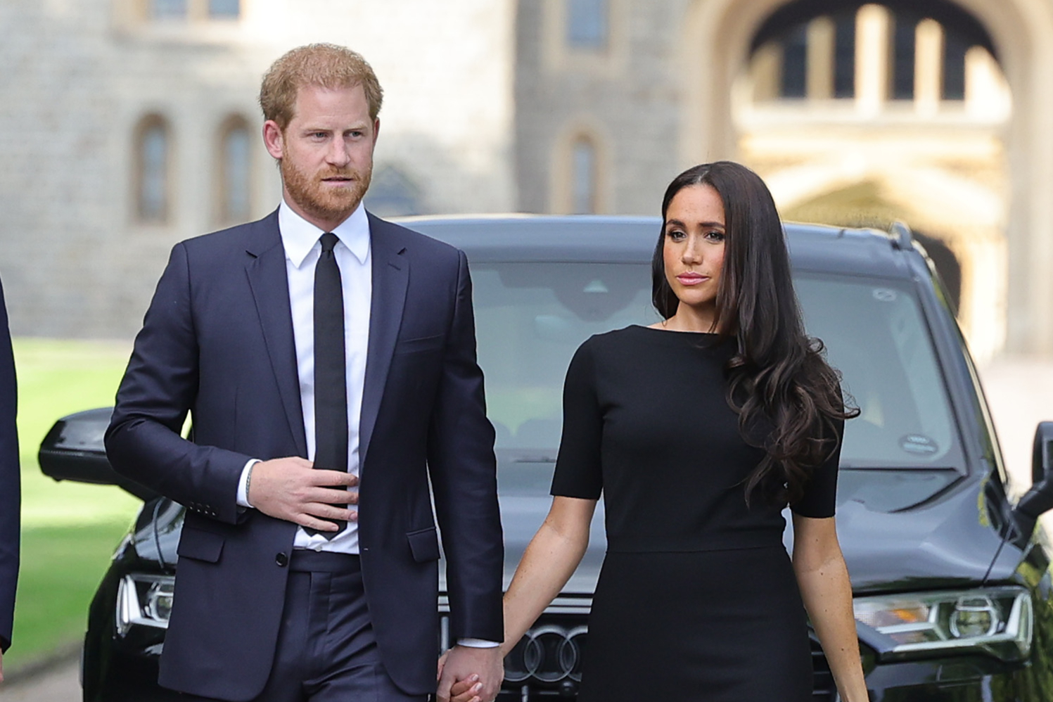 BESTPIX - The Prince and Princess of Wales Accompanied By The Duke And Duchess Of Sussex Greet Wellwishers Outside Windsor Castle