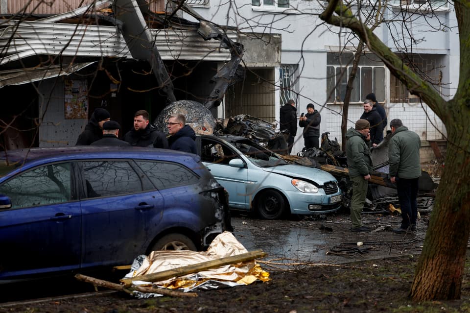 Site of a helicopter falling on civil infrastructure buildings in Brovary