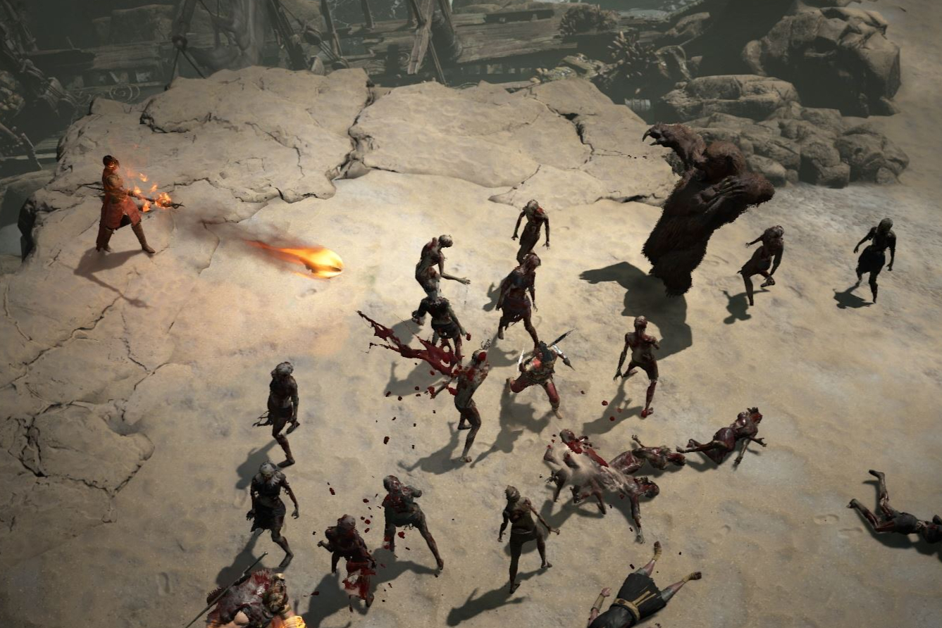 Diablo IV Rogue group fighting on the beach