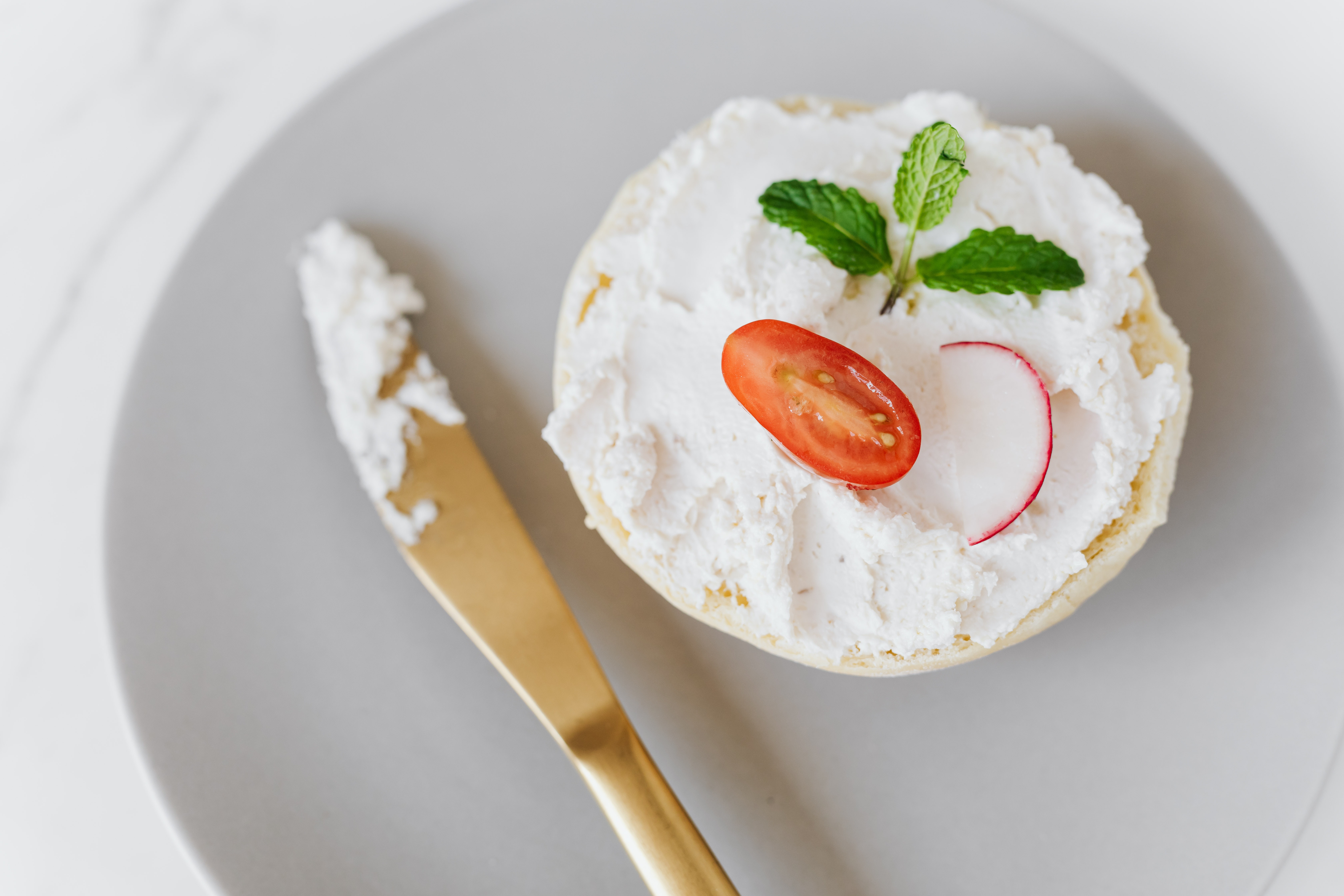 Soft cheese on bagel