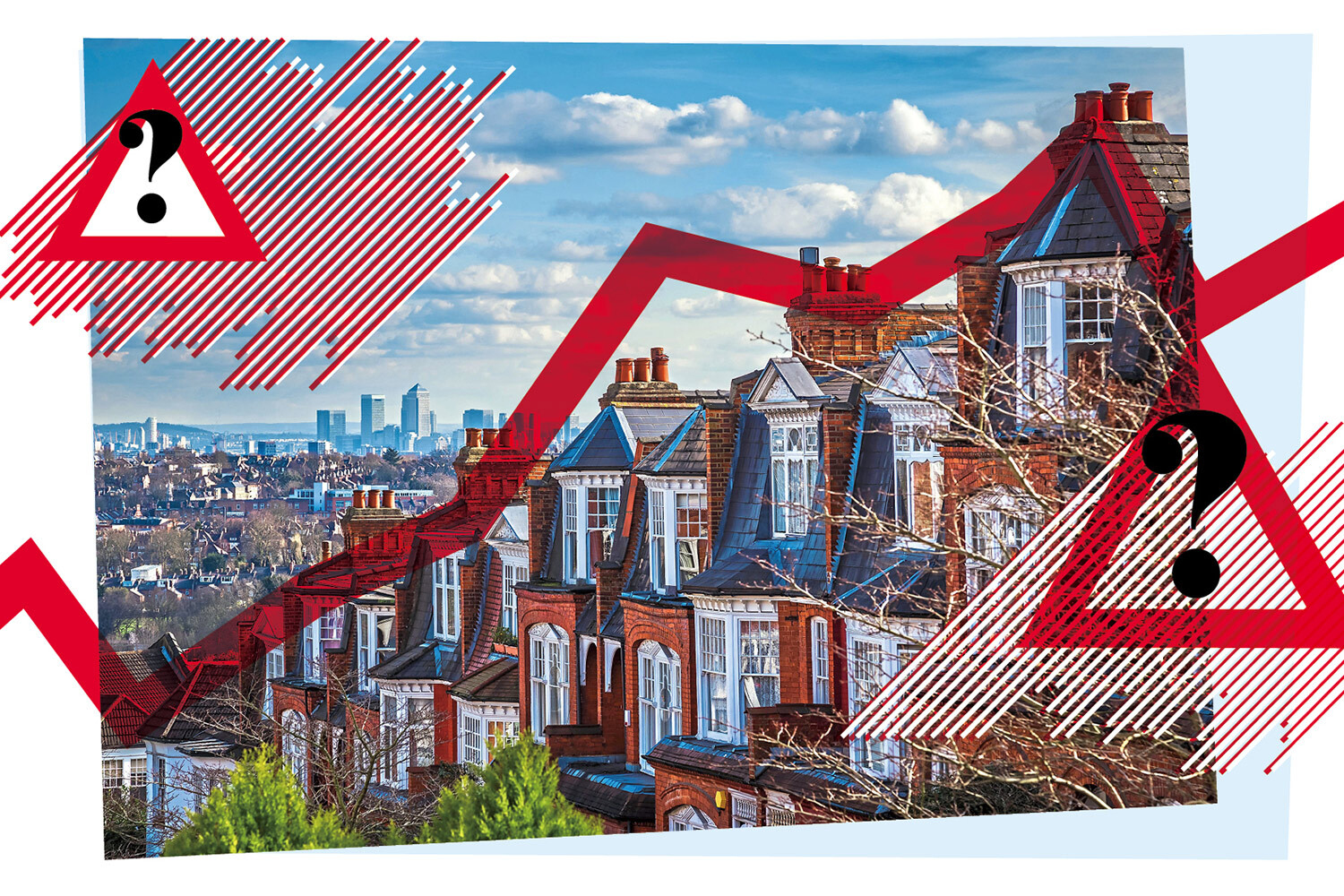 houses of london street with graphic arrows added