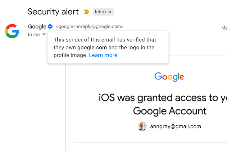 The Gmail blue check in action