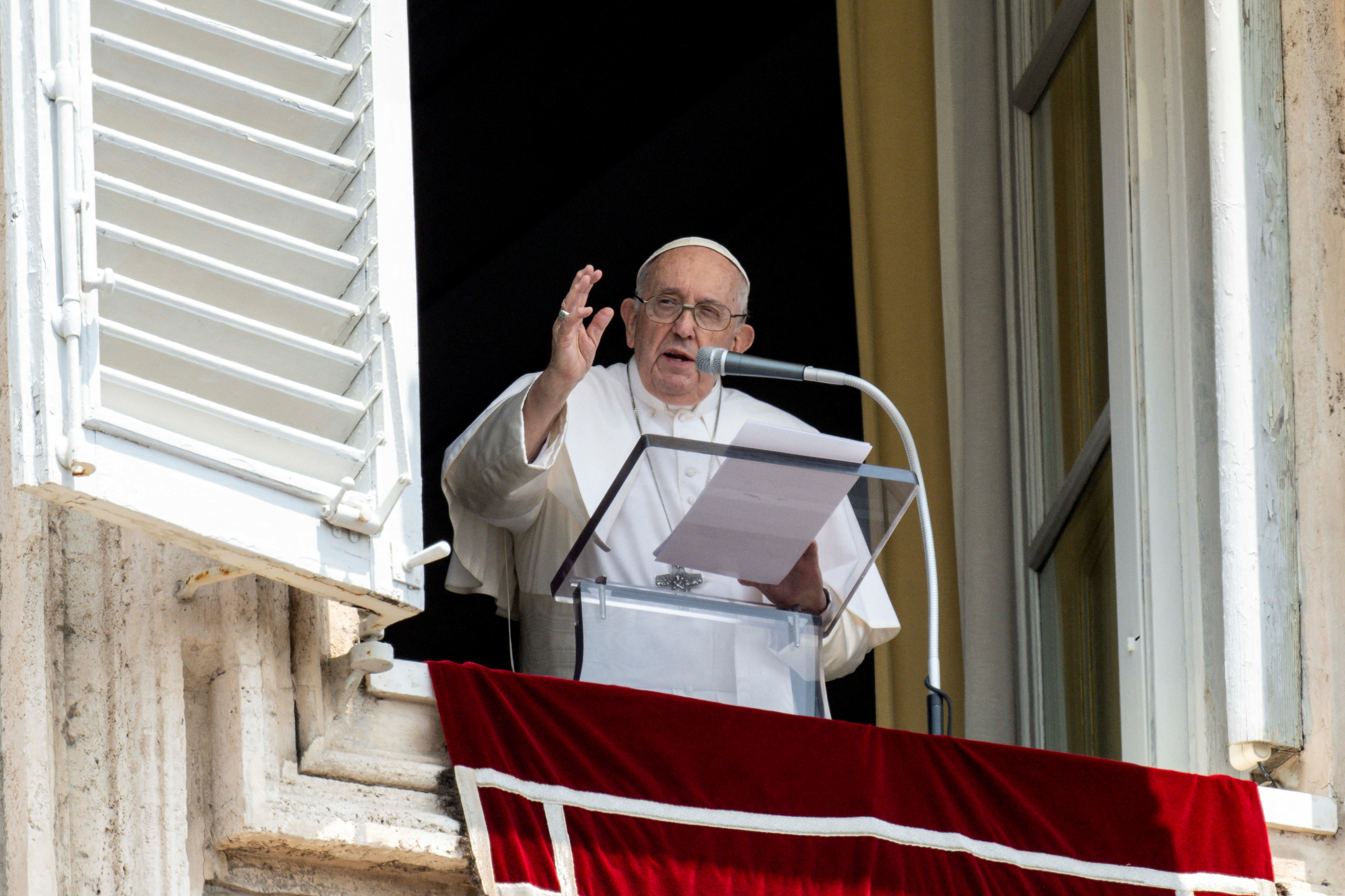 Pope Francis leads the Angelus prayer at Saint Peter's Square, at the Vatican