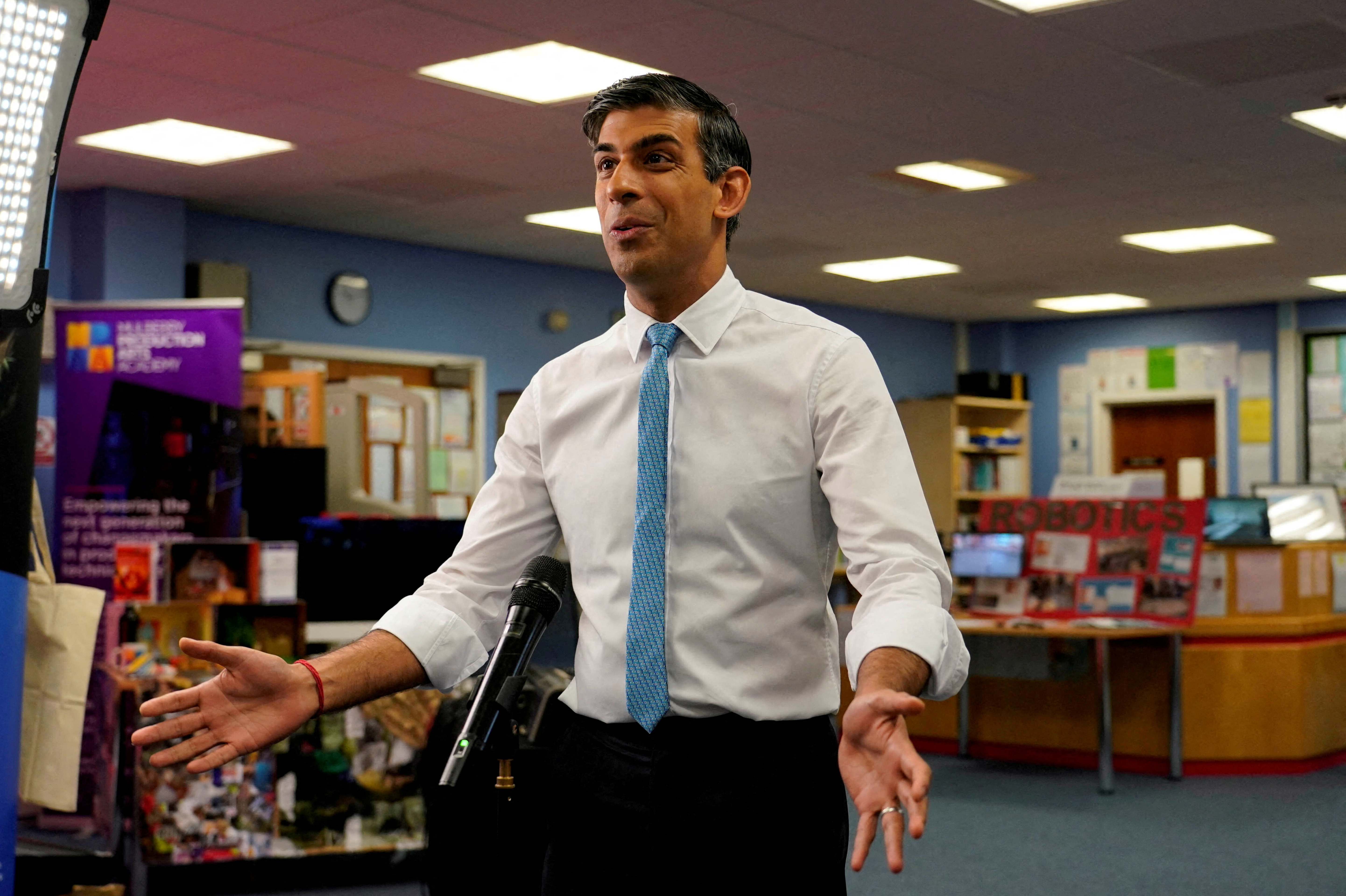 Britain's Prime Minister Rishi Sunak visits a school in London