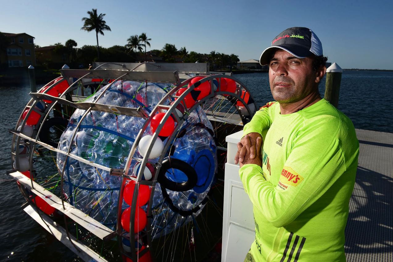 Florida man arrested trying to cross Atlantic to London in floating human-sized hamster wheel