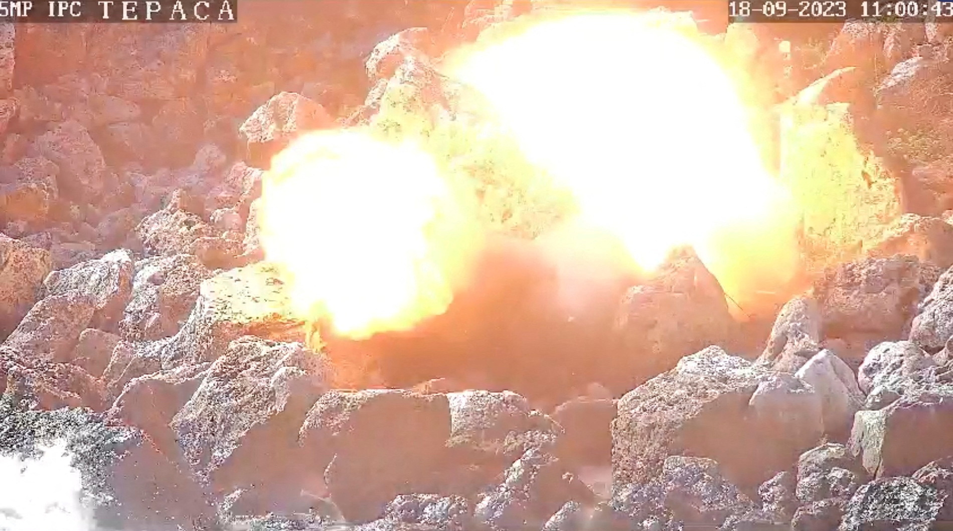 CCTV footage of a drone carrying explosives detonation on the Black Sea coast near the village of Tyulenovo