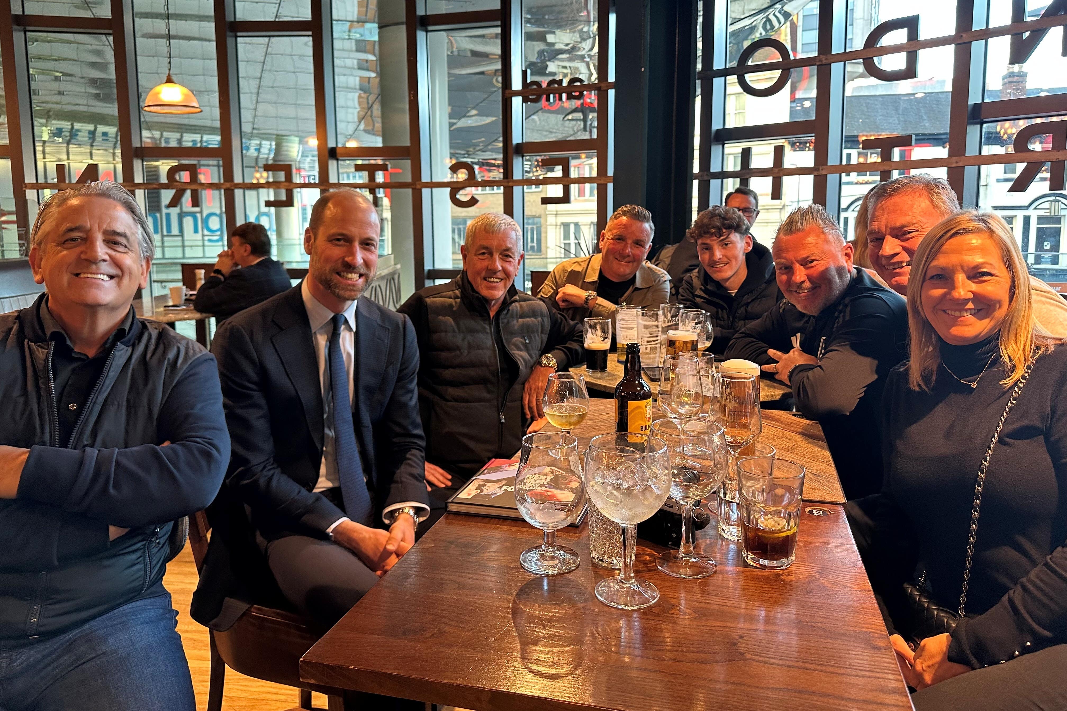 William joins fellow Aston Villa fans in a Birmingham Wetherspoons