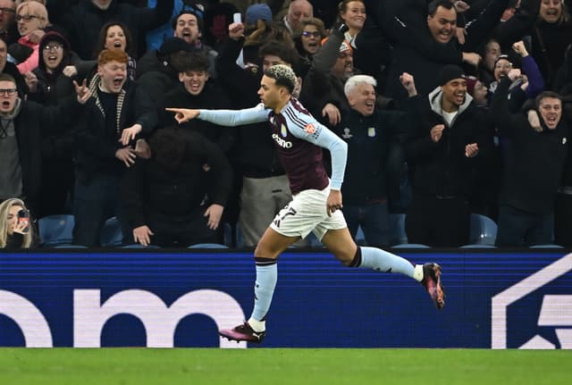 Morgan Rogers celebrates scoring for Aston Villa against Celtic
