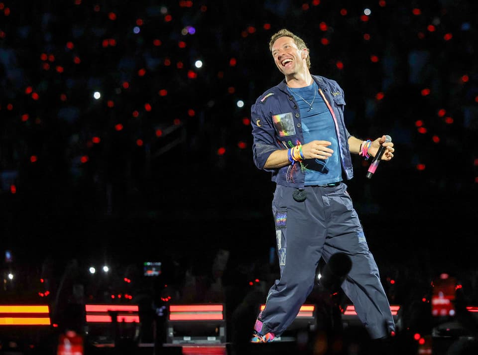 Chris Martin of Coldplay performs on stage in Nevada