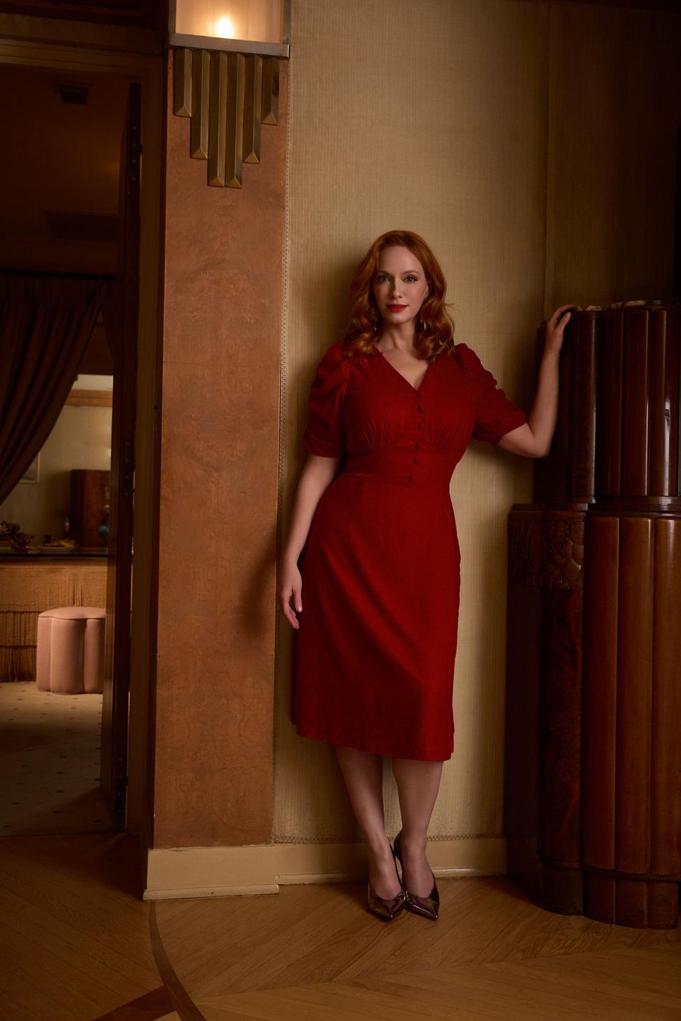 Well red: The actress in the Neroli dress, £129