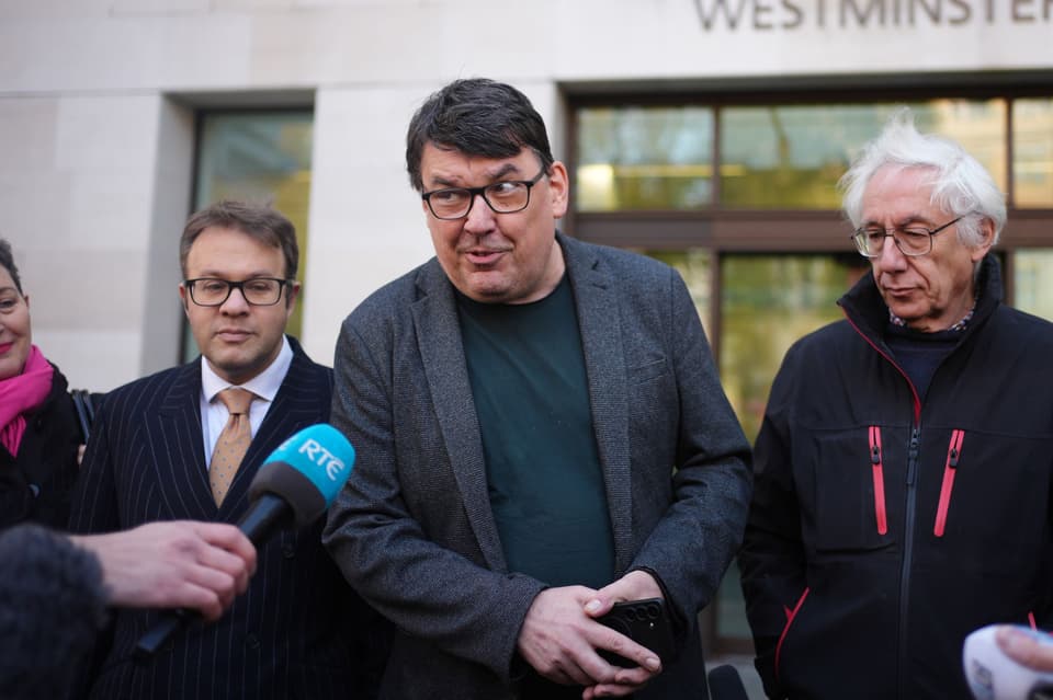 <p>Father Ted co-creator Graham Linehan speaks to the media outside Westminster Magistrates' Court.</p>