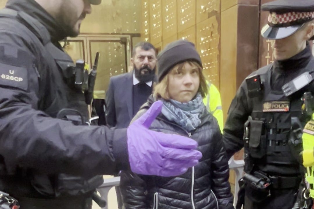 Greta Thunberg arrested at London protest for Palestine Action hunger strikers 
