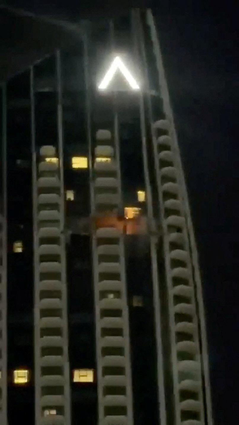 Fire inside a building in the vicinity of Dubai Creek Harbour after a drone crashed into it