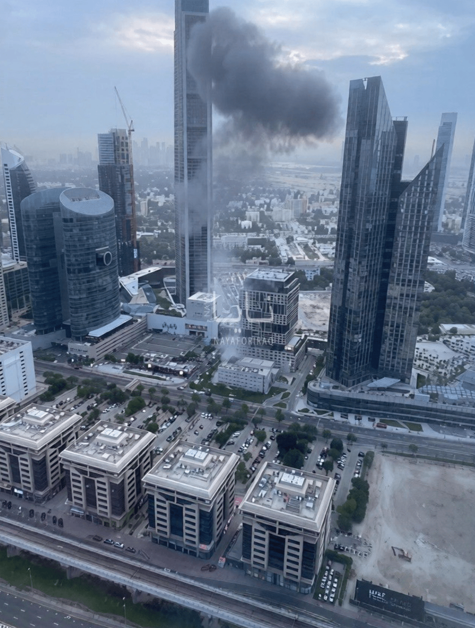 <p>Debris from interception hits building in Dubai</p>