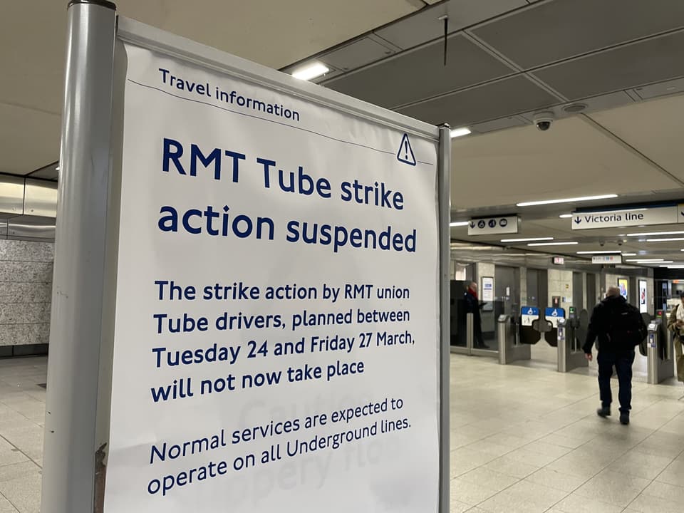 <p>Good news: The RMT Tube strike planned for March has been called off</p>