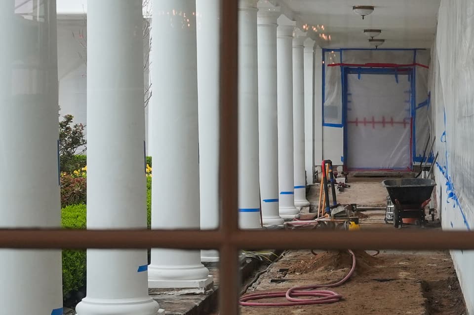 Building work is under way at the president’s official residence (Julia Demaree Nikhinson/AP)