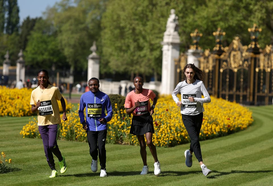 <p>Julia Paternain of Uruguay, Hellen Obiri of Kenya, Tigst Assefa of Ethiopia and Joyciline Jepkosgei of Kenya during the 2026 TCS London Marathon Press Conference </p>