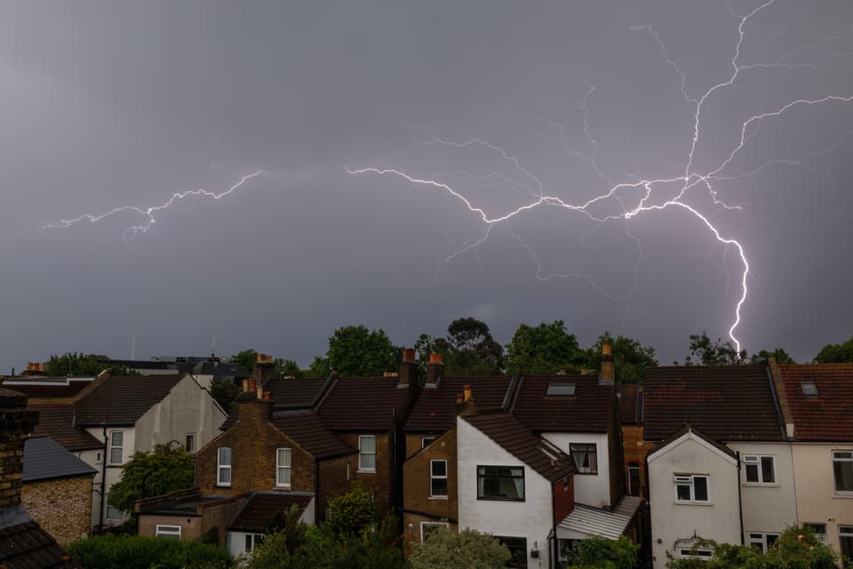 <p>Lightning flashes were seen above homes in Bromley this evening</p>
