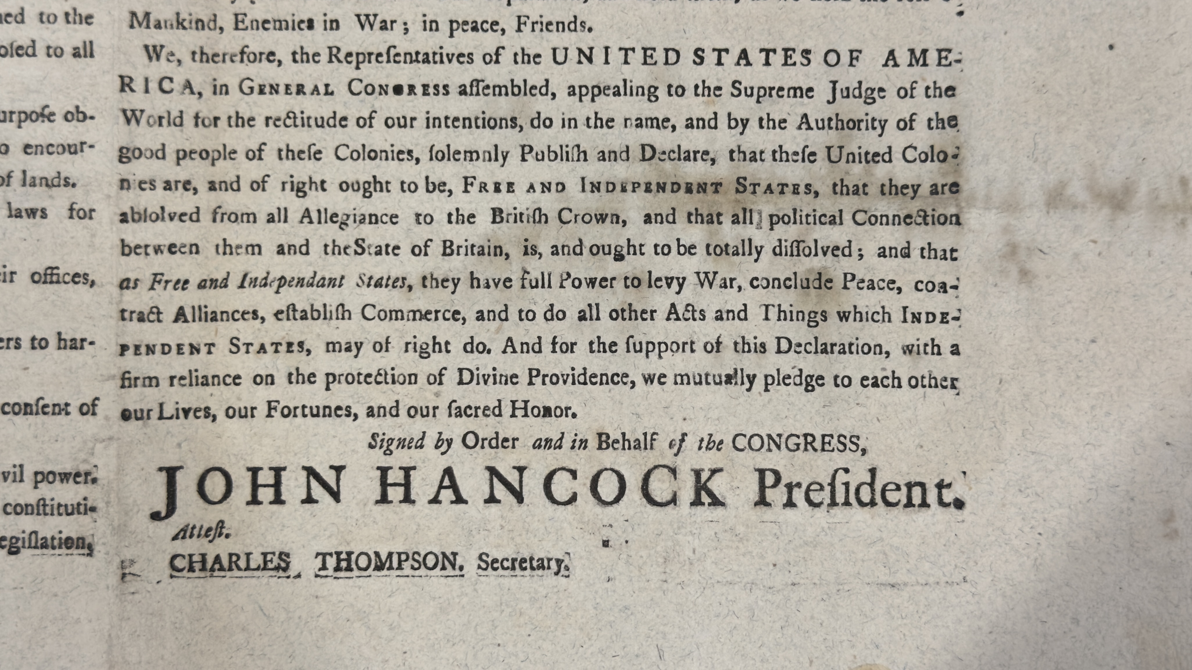 Rare copy of US Declaration of Independence unearthed at Kew archives