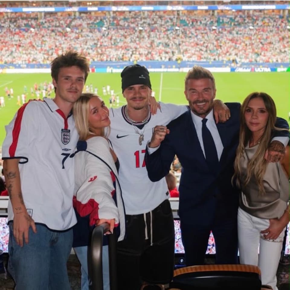 The Beckham's reunite at England's World Cup clash with Norway