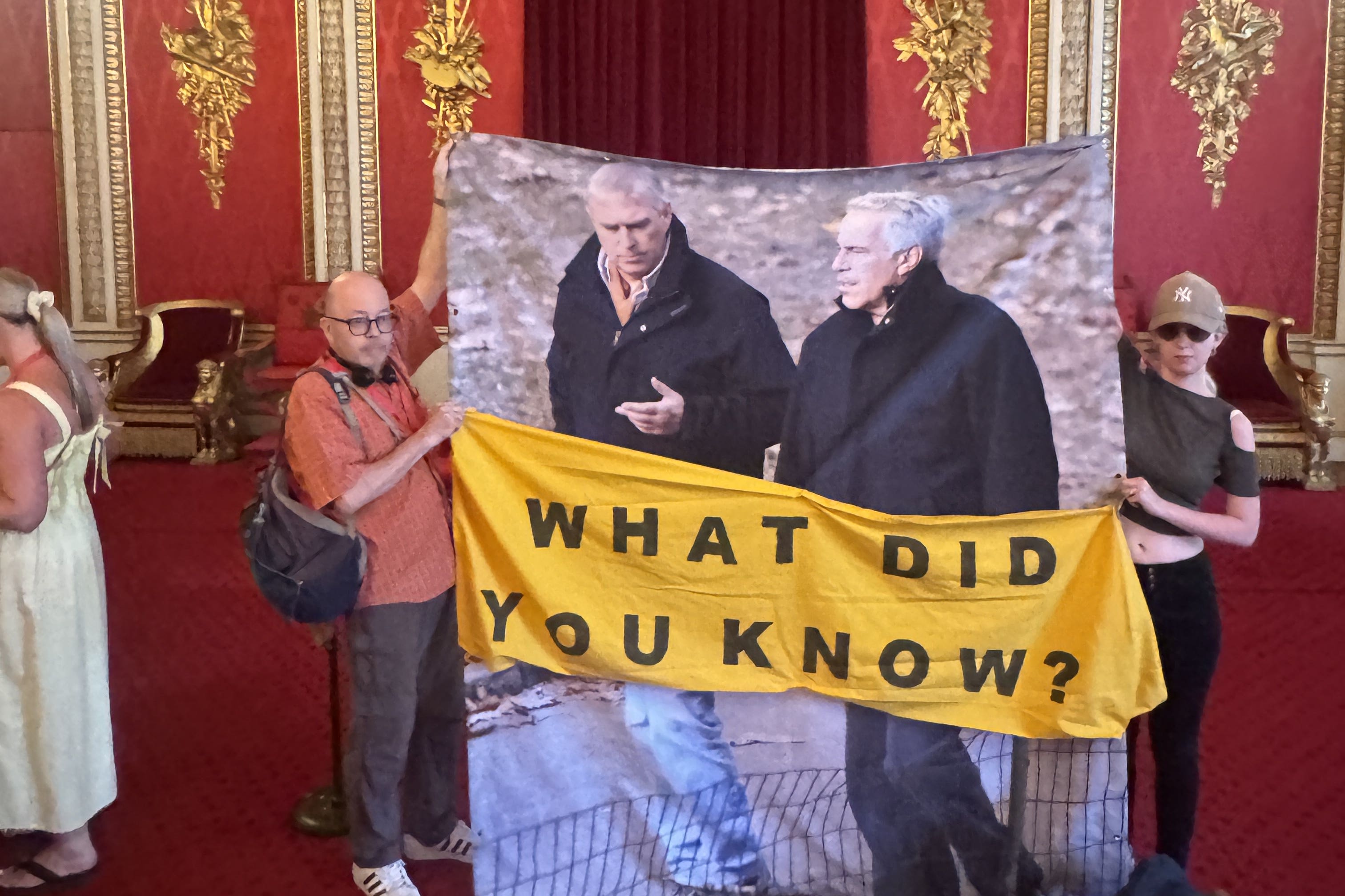 Republic activists stage Andrew protest inside Buckingham Palace