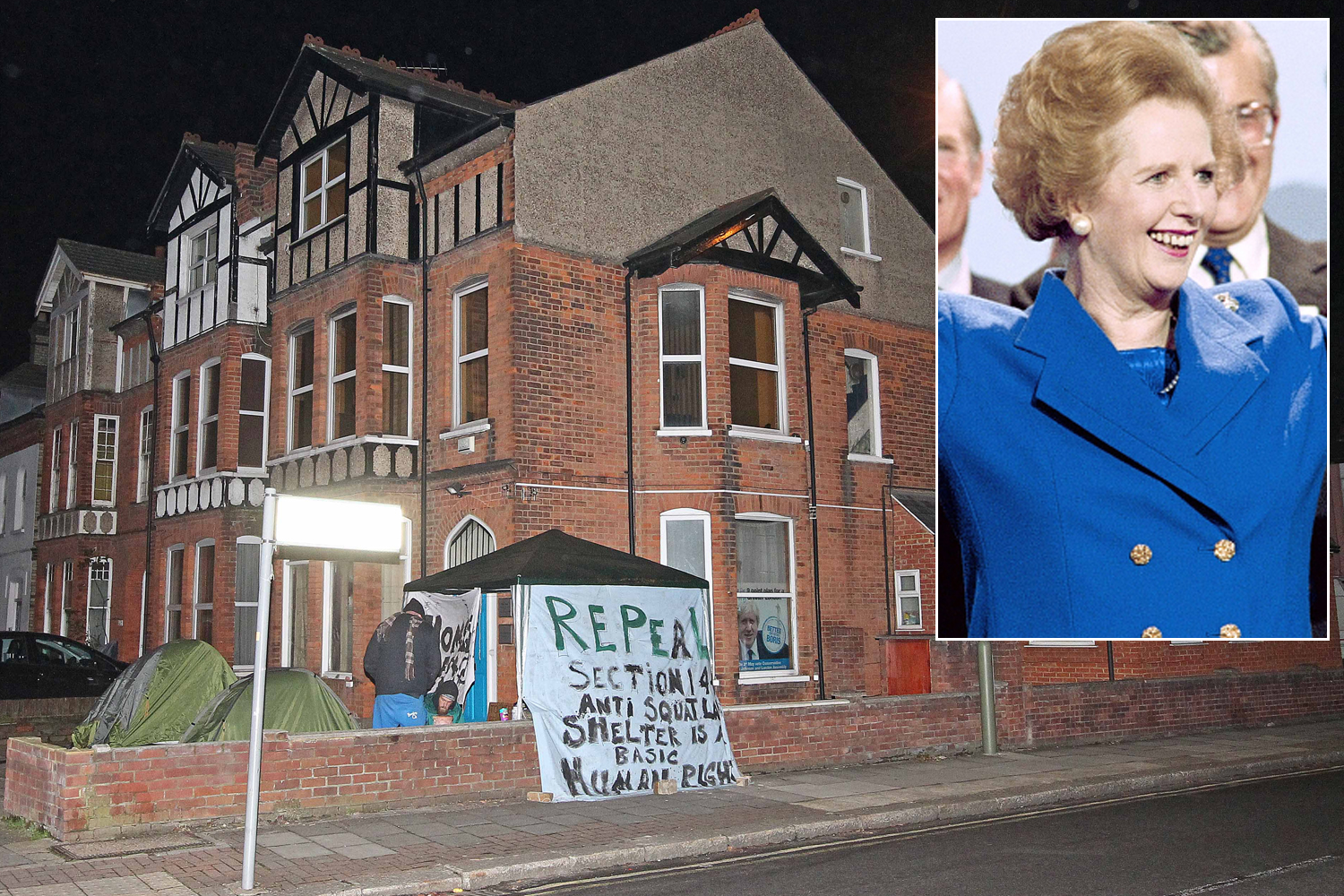 Margaret Thatcher's old HQ is targeted in protest at new laws on 
