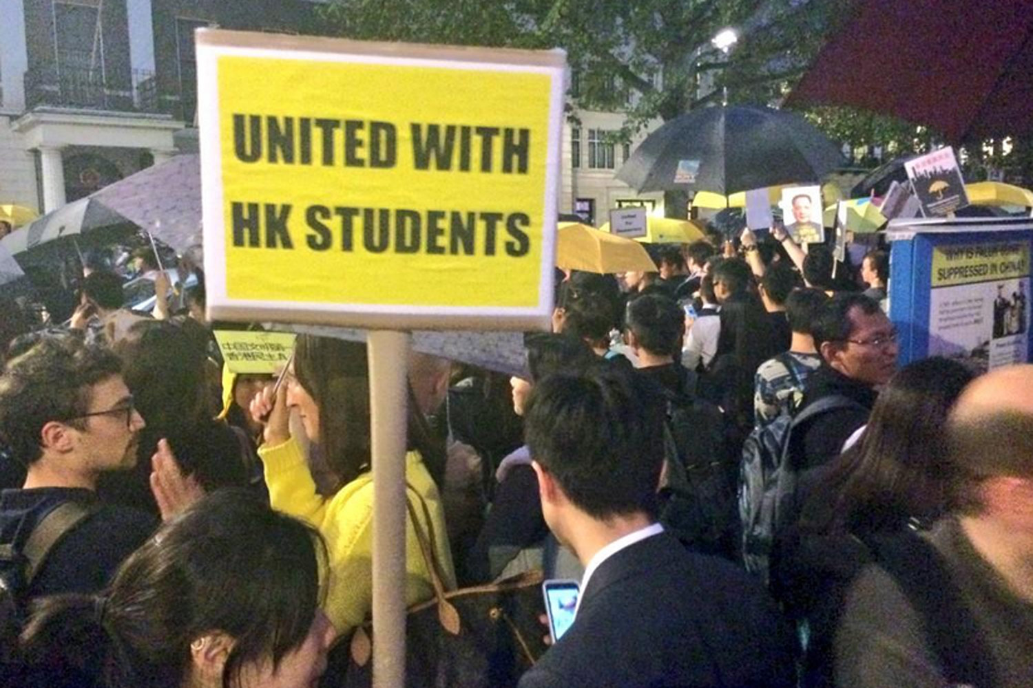 Protesters stage demonstration outside Chinese Embassy to show support