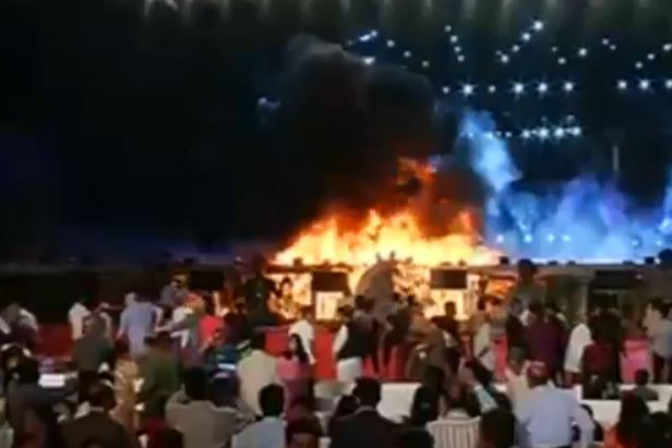Moment huge fire breaks out on stage during performance in India