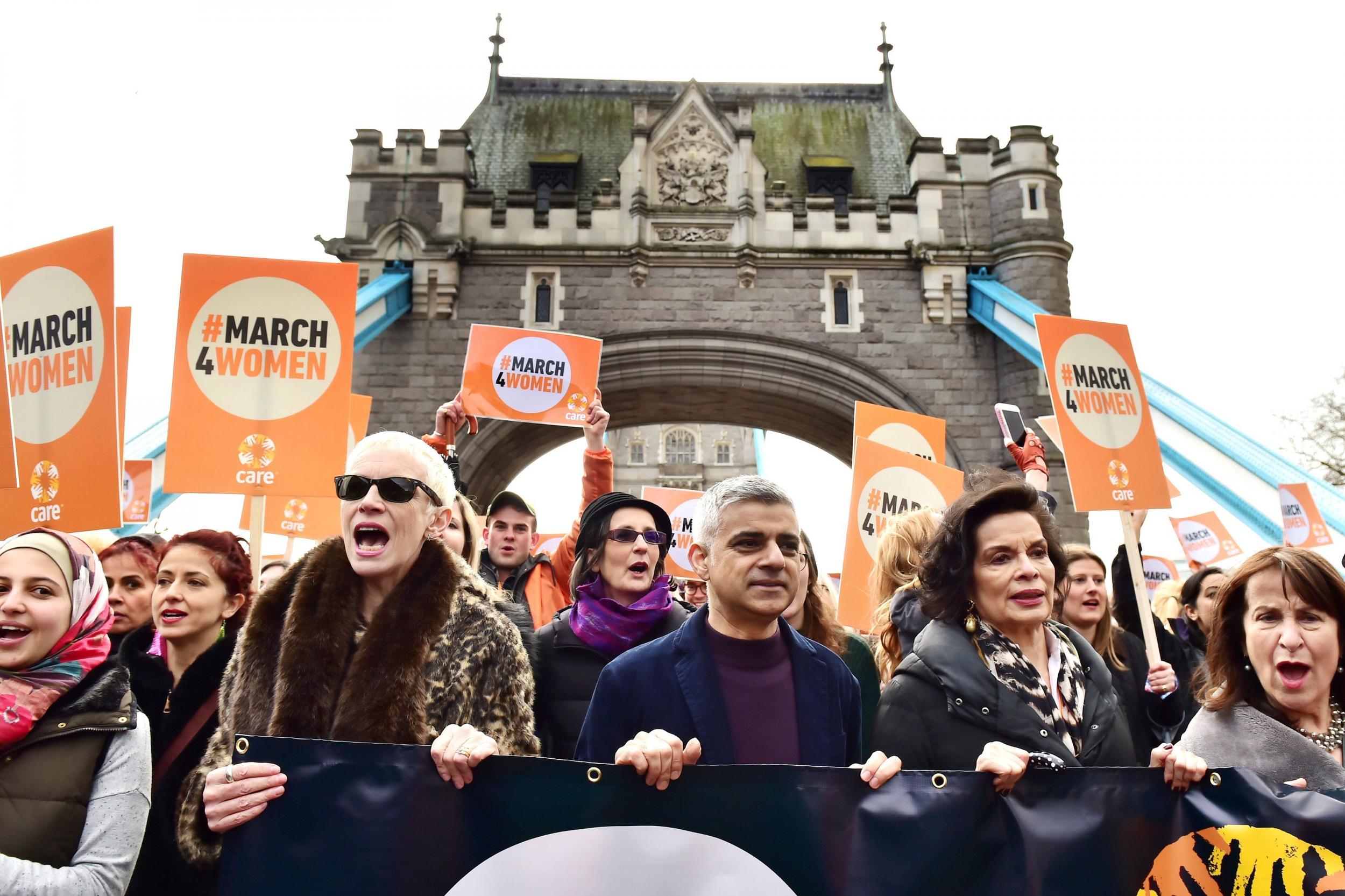 Annie Lennox and Sadiq Khan lead women's march in central London